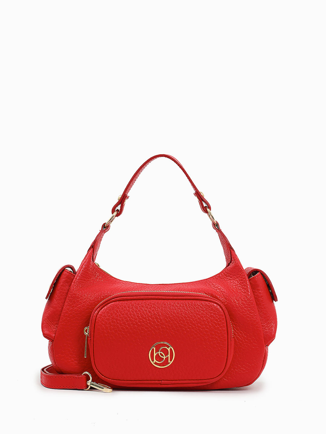 Сумка-хобо "VALITA" с дополнительными карманами от BE NICE из крупнозернистой кожи красного оттенка