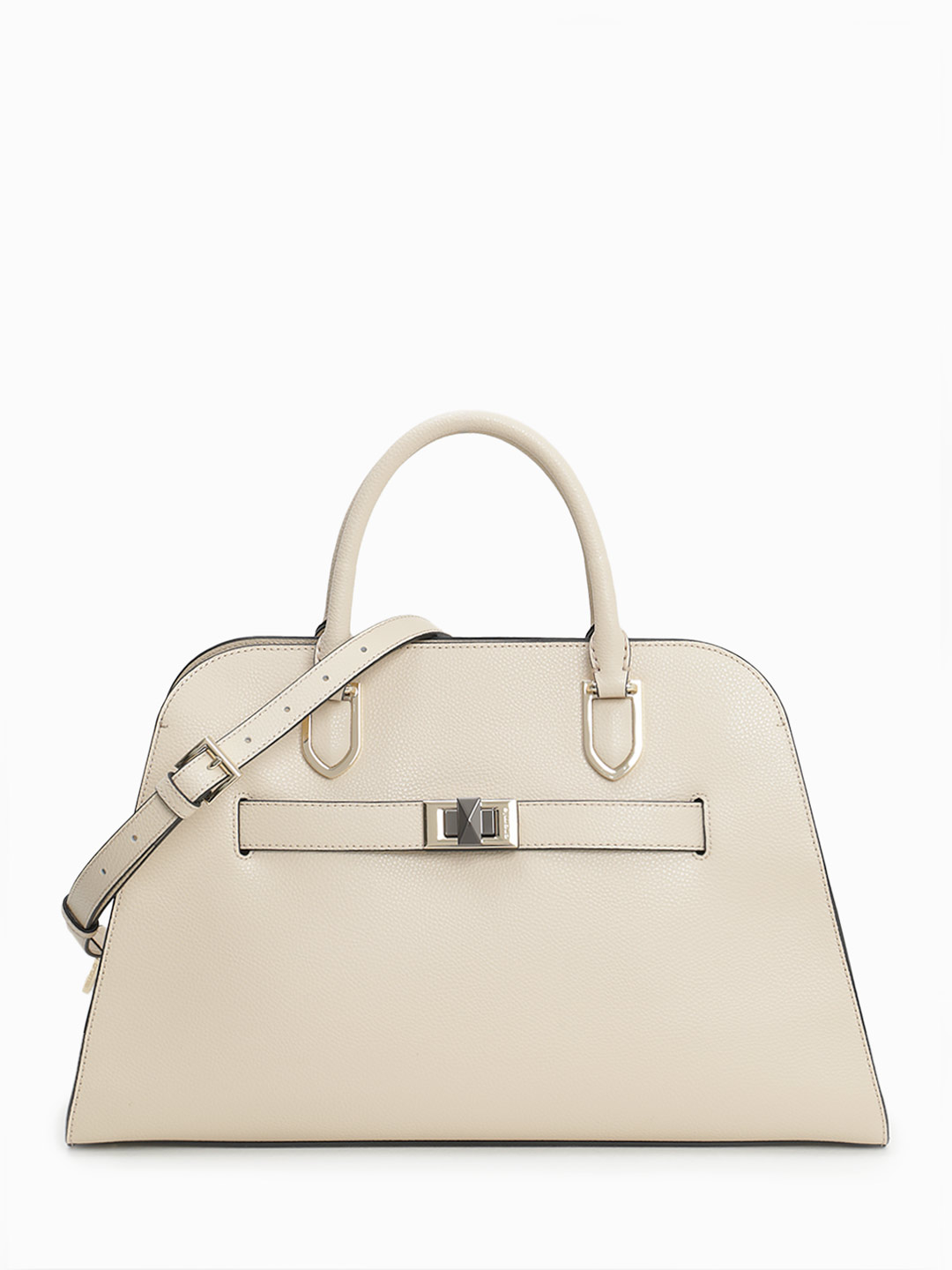 Классическая сумка трапециевидной формы от Cromia из натуральной кожи бежевого цвета