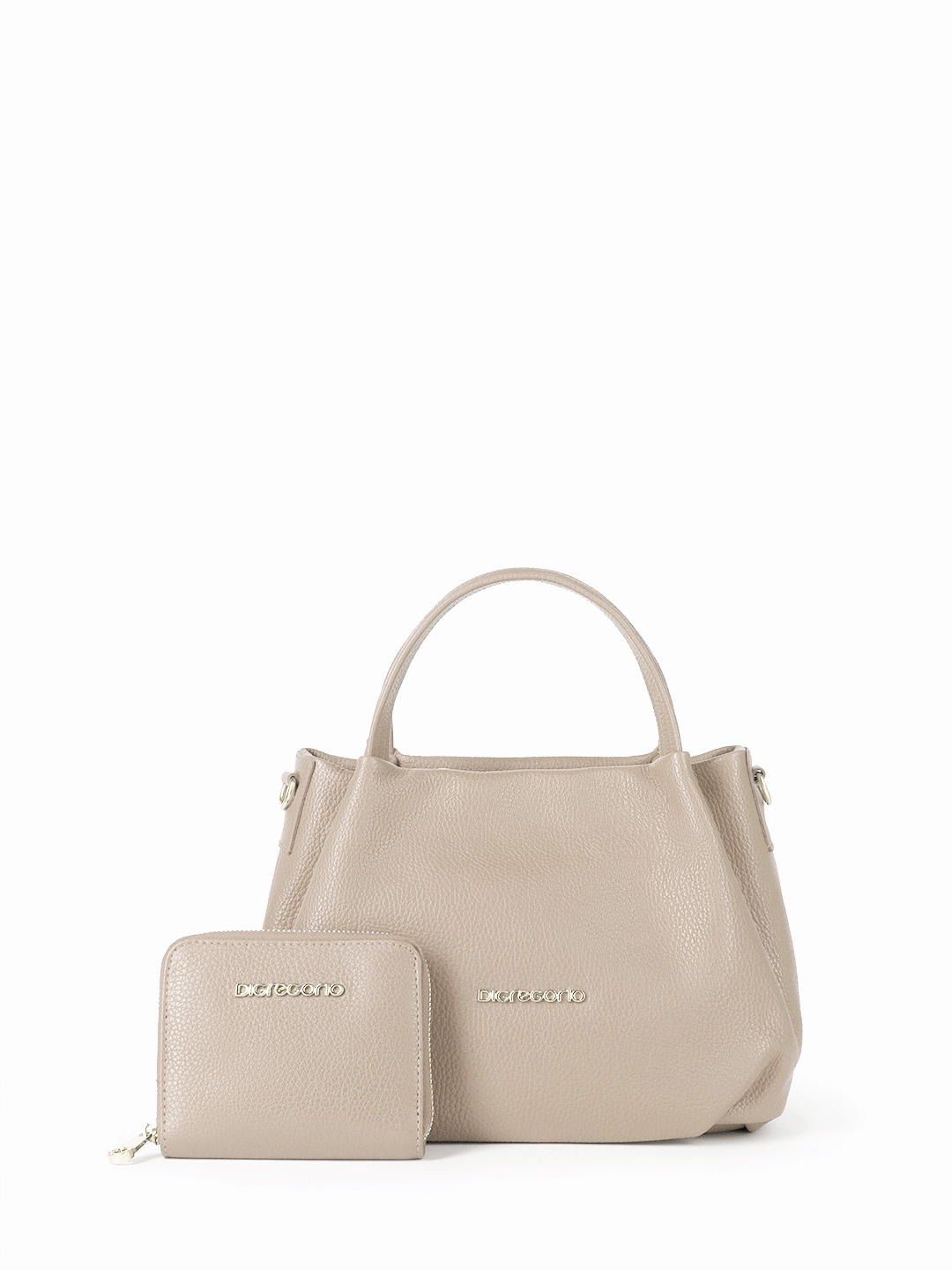 Небольшая сумка с дополнительным кошельком из зернистой кожи темно-бежевого оттенка от Di Gregorio