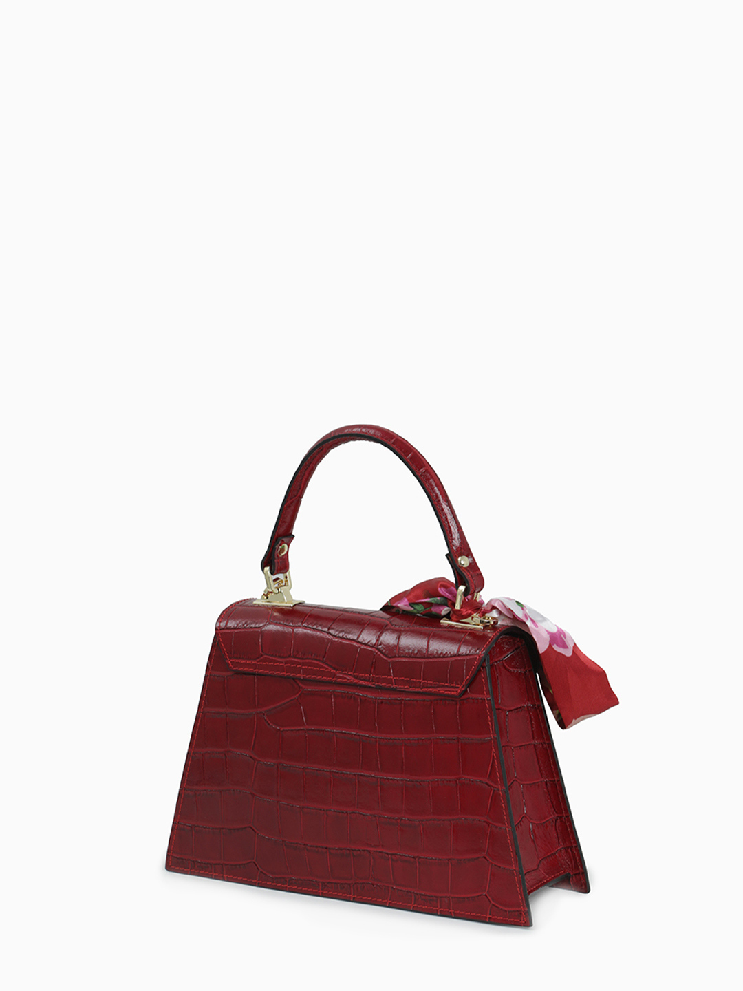 Сумка-сэтчел с поворотной фурнитурой от BE NICE из кожи под крокодила рубинового оттенка
