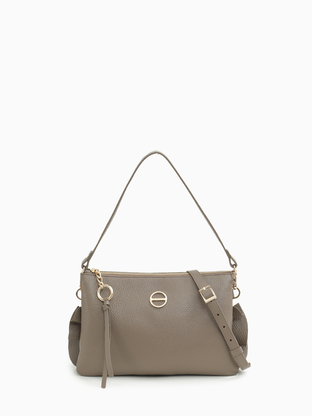 Сумка-клатч от FOLLE с оборками по бокам из натуральной кожи в цвете тауп