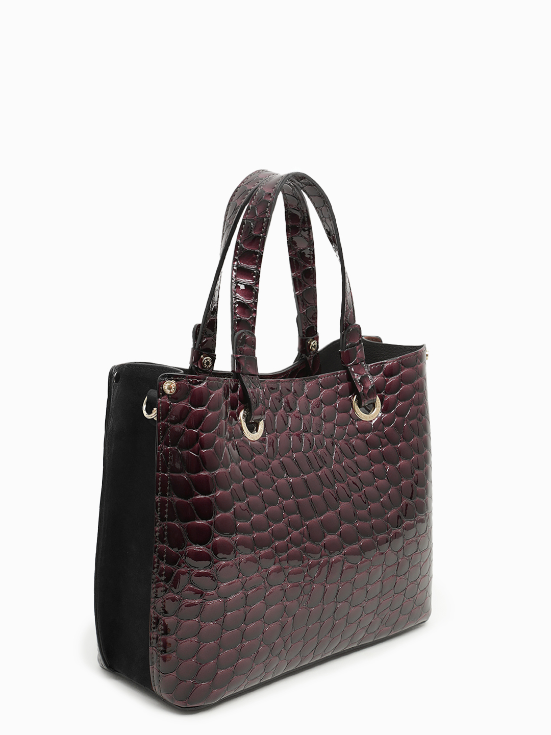 Тоут из натуральной лаковой кожи с металлическим логотипом Sara Burglar в винном оттенке