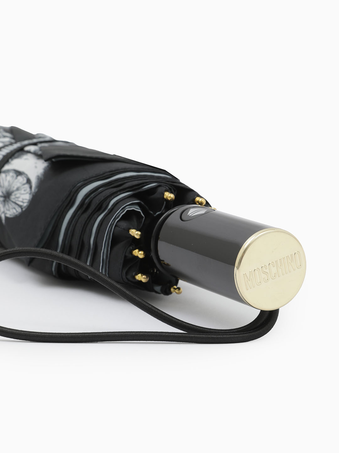 Зонт-автомат мини чёрного цвета с изображением натюрморта от MOSCHINO