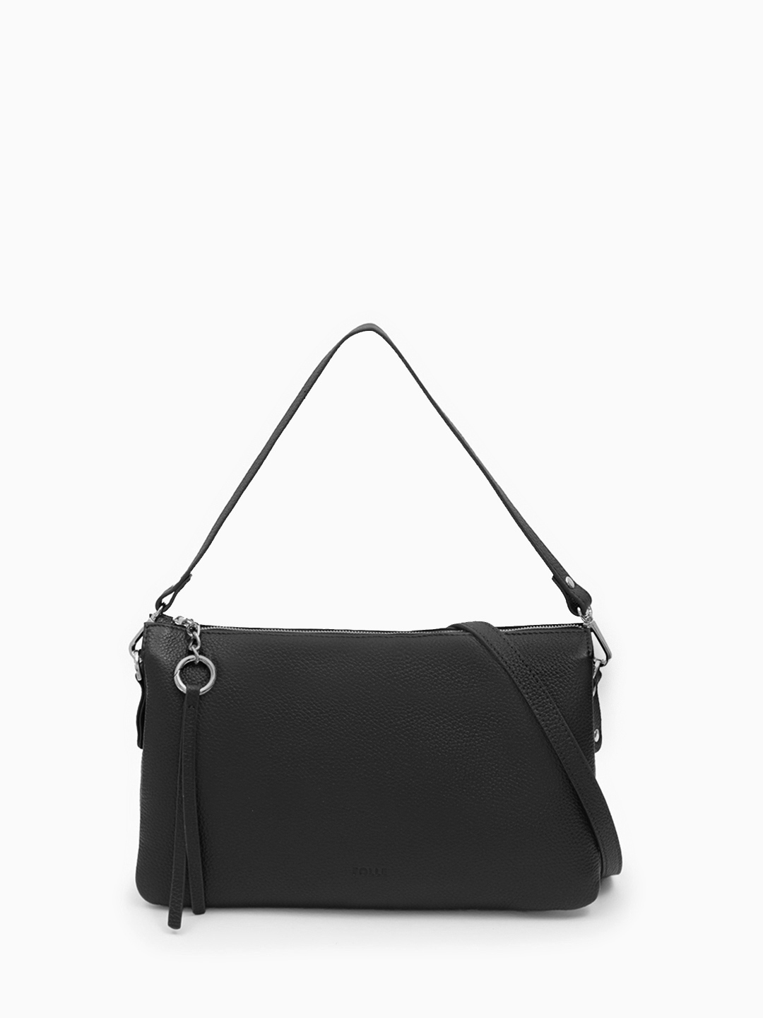 Сумка клатч прямоугольной формы из натуральной кожи черного цвета от FOLLE