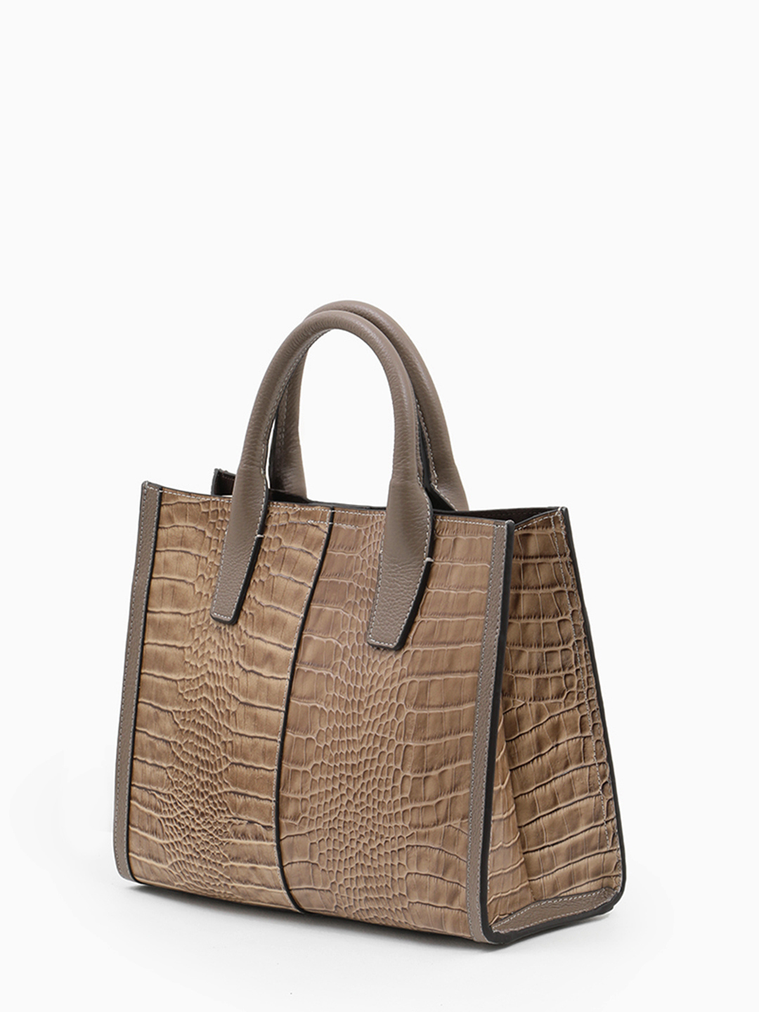 Сумка-тоут с именной гравировкой Vanessa Scani из кожи под крокодила оттенка тауп