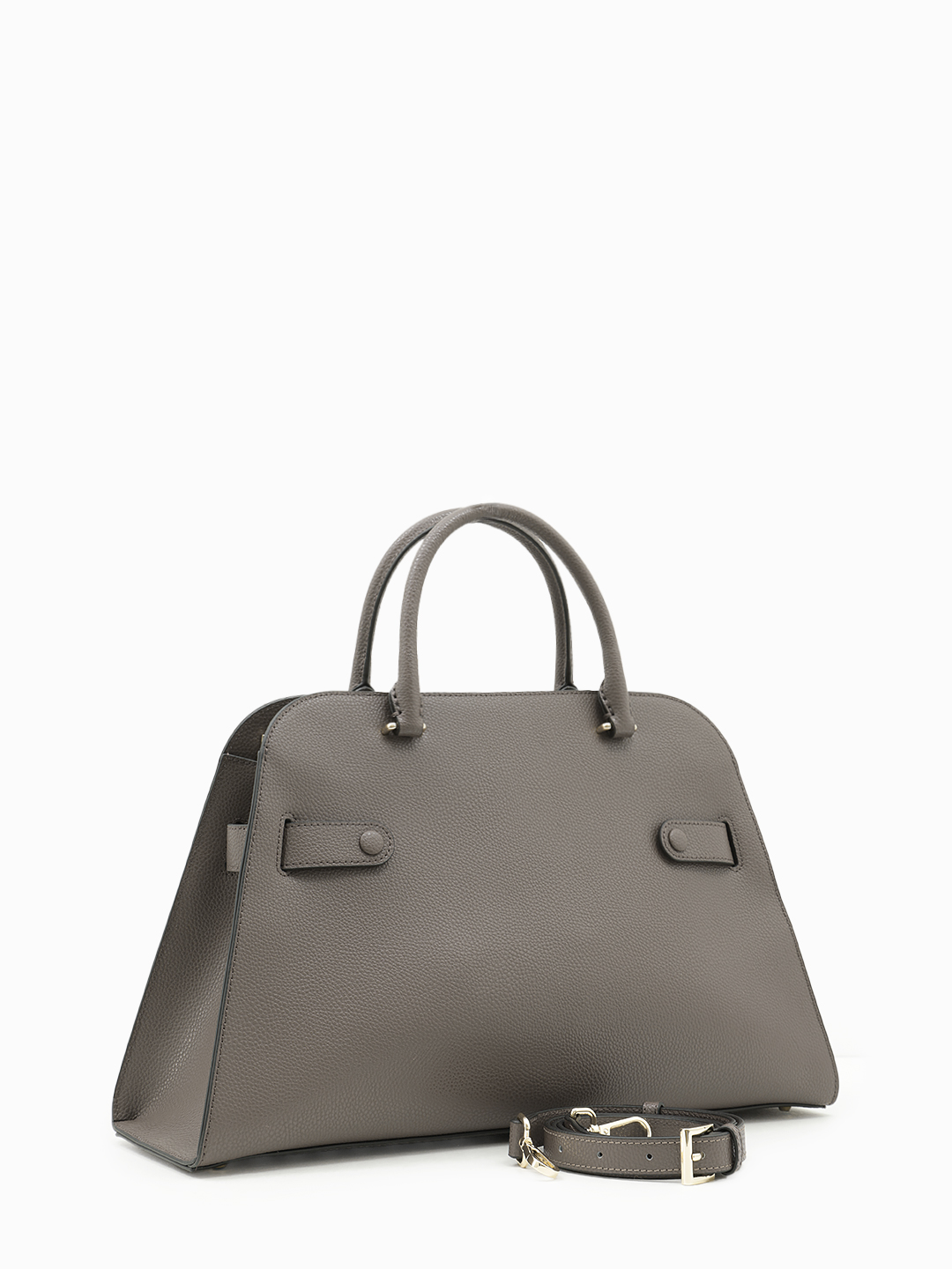 Тоут от Cromia в натуральной коже цвета тауп с золотой геометрической фурнитурой