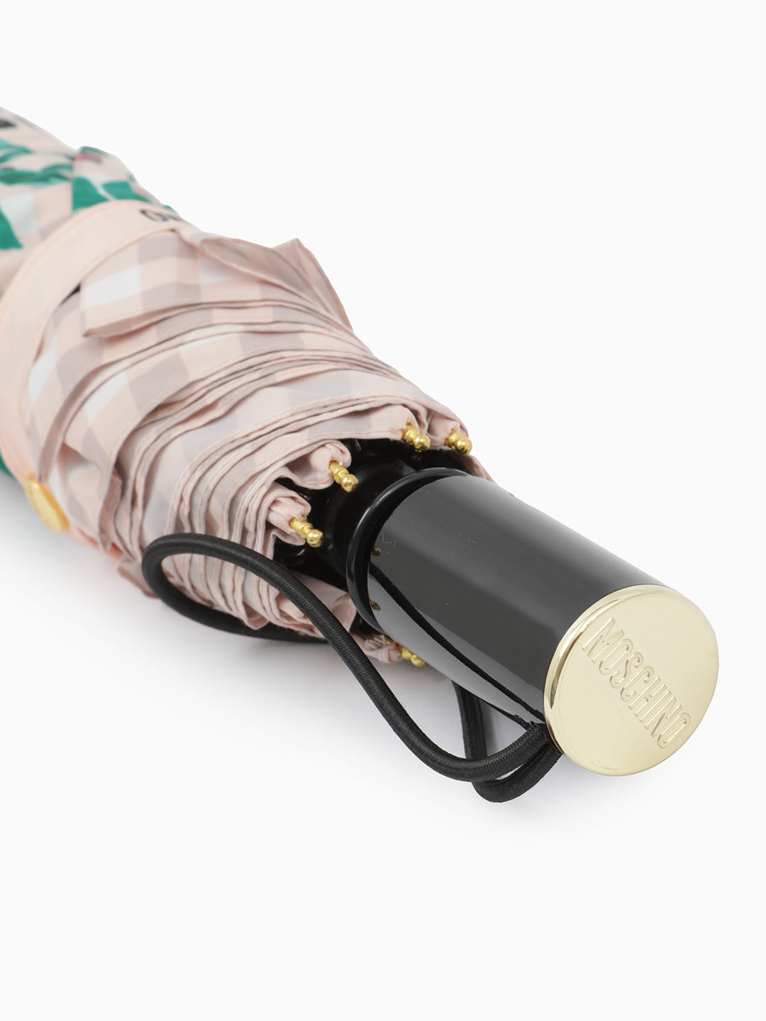 Зонт-автомат мини бежевого цвета c мишкой и розами от MOSCHINO