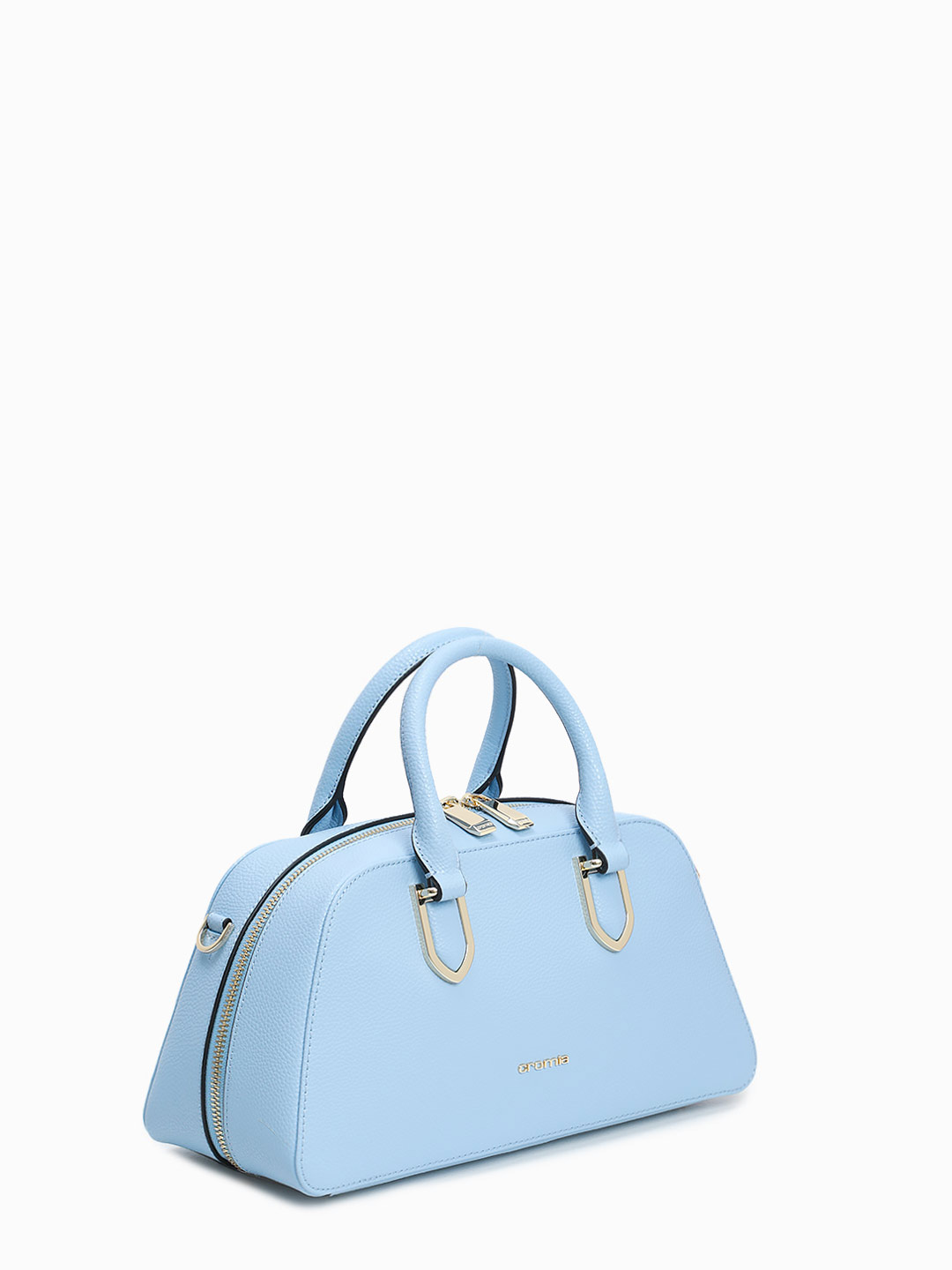 Небольшая сумка трапециевидной формы с жесткими ручками от Cromia из натуральной голубой кожи