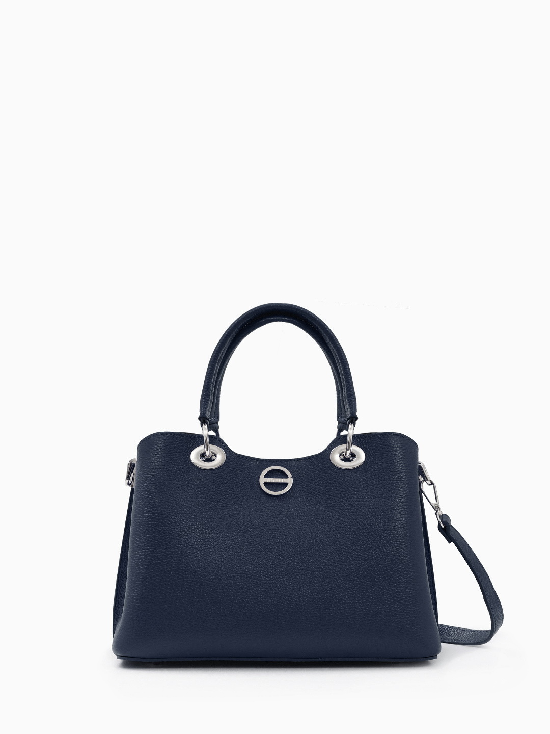 Базовый тоут из мелкозернистой кожи с круглой фурнитурой FOLLE в синем цвете