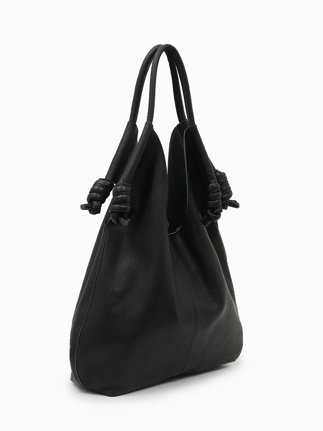 Чёрная сумка-мешок с кожаными узлами на ручках от FOLLE