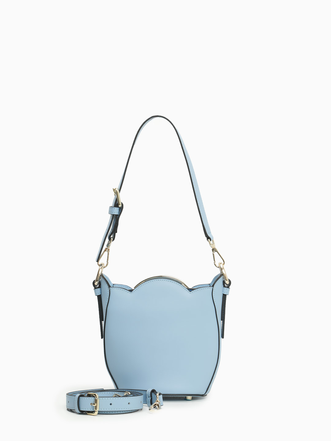 Миниатюрная сумка-ведро в форме тюльпана от Cromia из натуральной голубой кожи