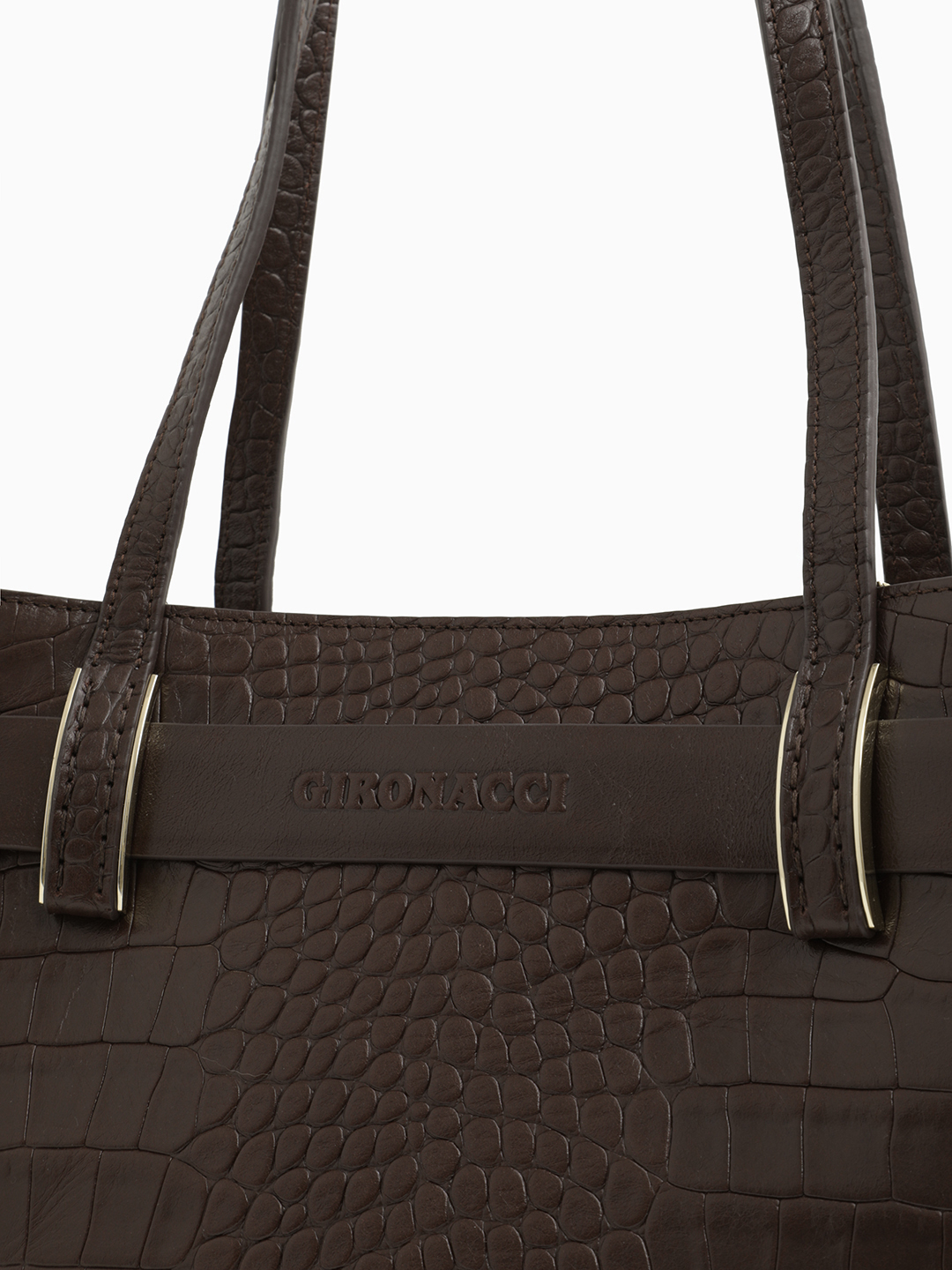 Сумка-тоут от Gironacci из натуральной кожи шоколадного цвета с выделкой под крокодила