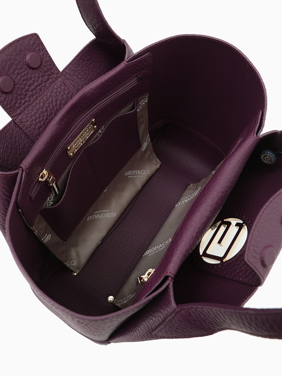 Cумка-тоут с металлической монограммой Gironacci из премиальной кожи в большом размере в сливовом цвете montalcino