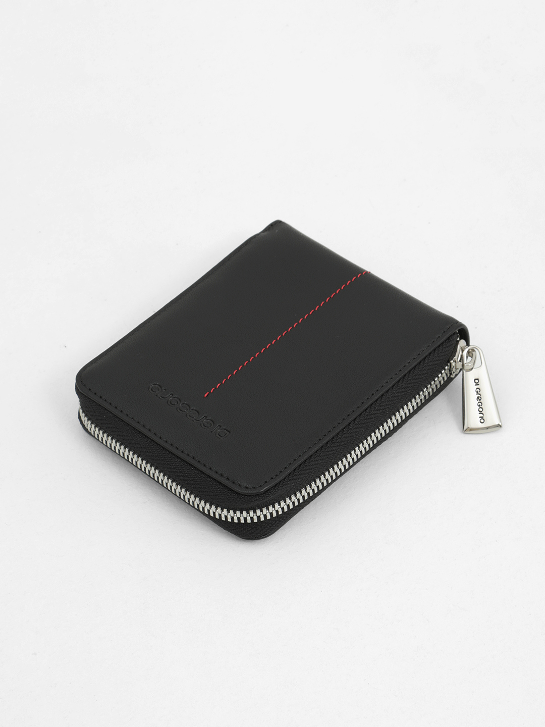 Бумажник от Di Gregorio чёрного цвета с красной строчкой и красной внутренней отделкой