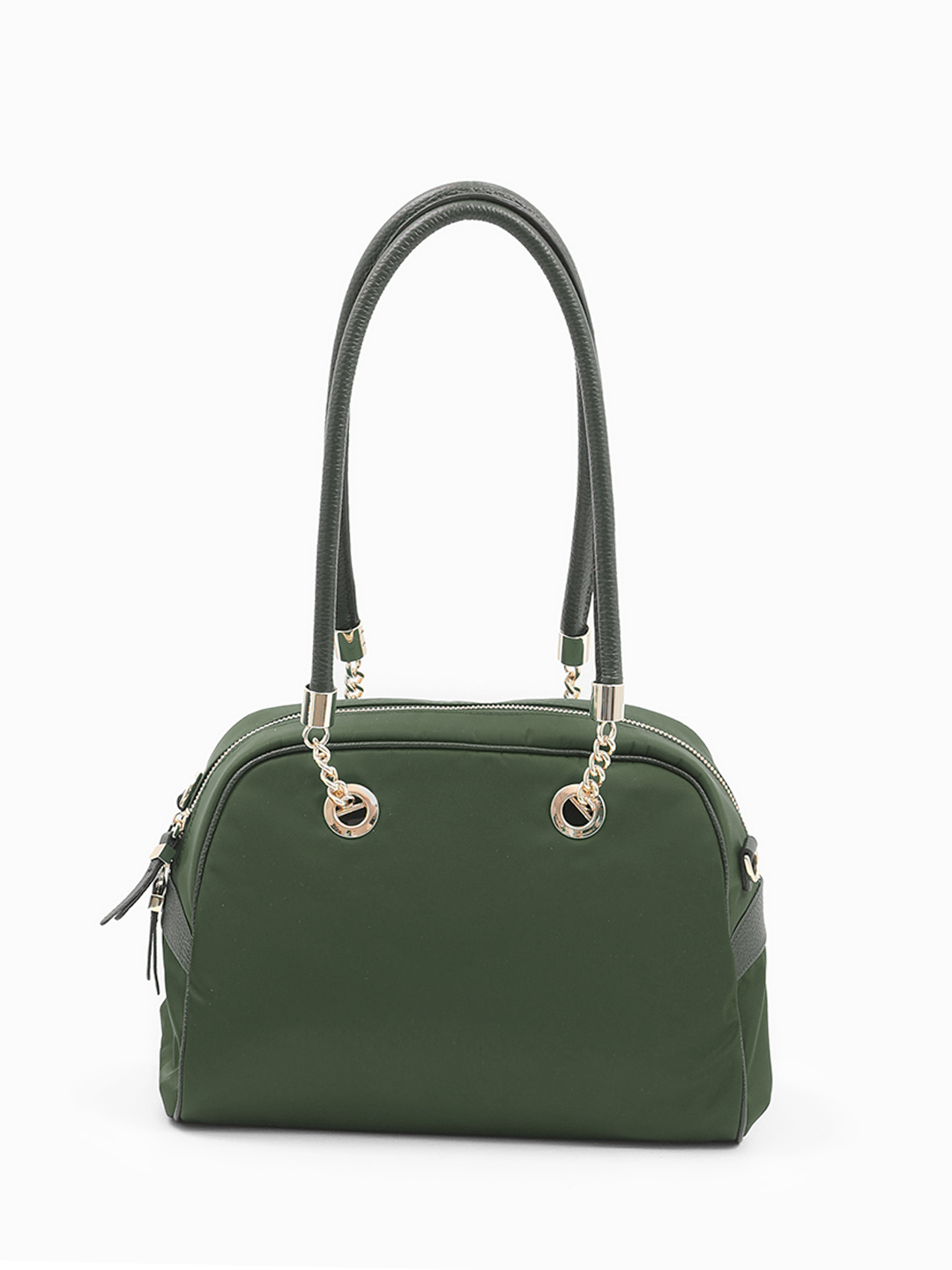 Сумка-трансформер с двойными ручками от KELLEN из нейлона и натуральной кожи зелёного цвета