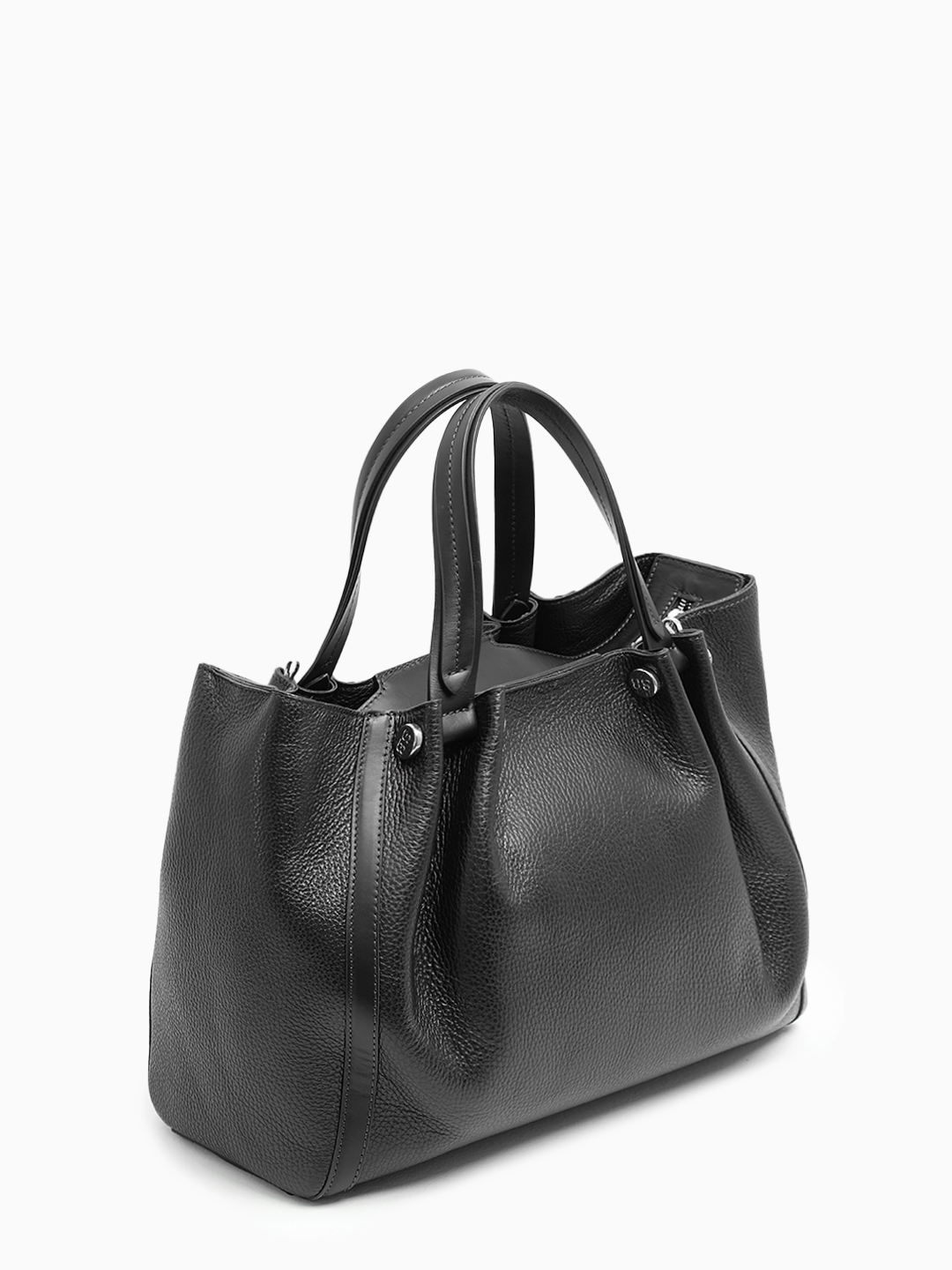 Большая классическая сумка из натуральной кожи с металлическим логотипом Sara Burglar в черном цвете