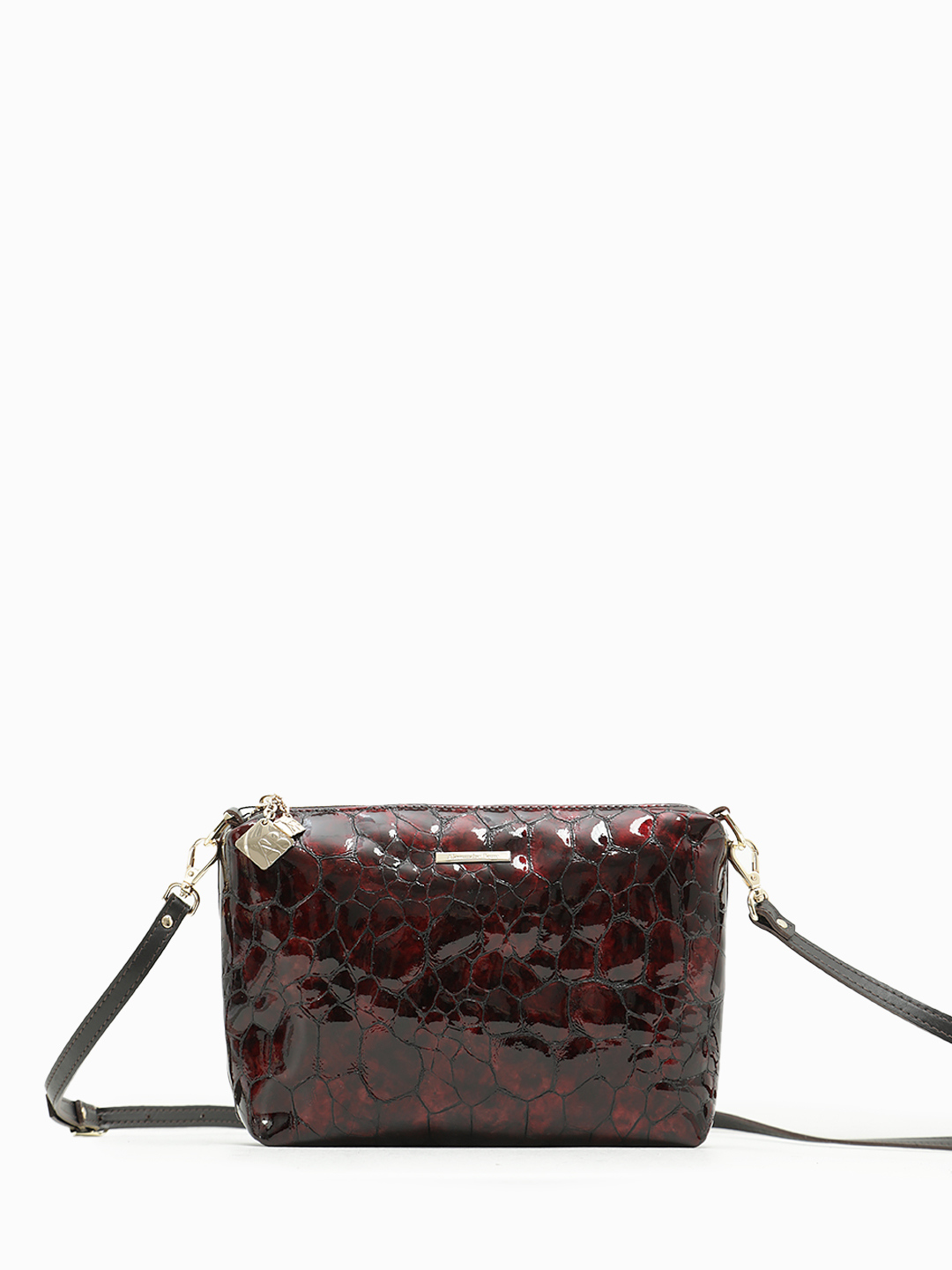 Кросс-боди на плечо Alessandro Beato в лаковой натуральной коже винного цвета