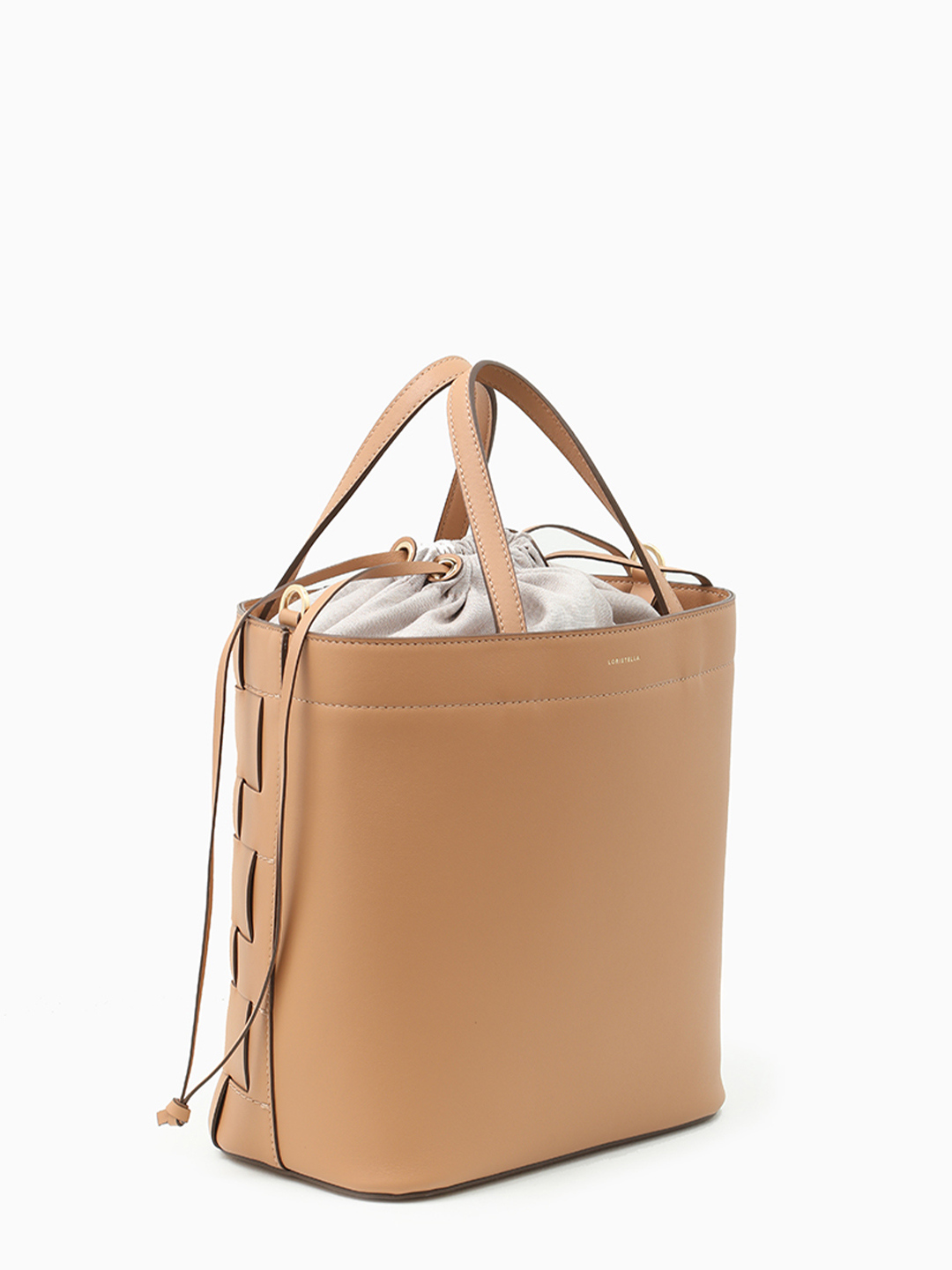 Плетёная сумка-корзинка с текстильным мешком от Loristella в ореховом оттенке