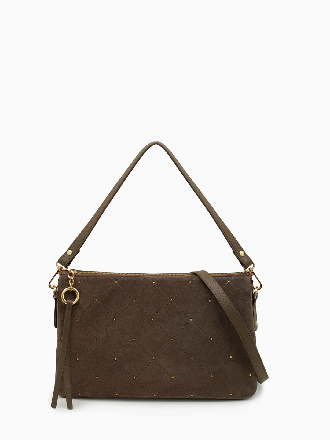 Сумка клатч прямоугольной формы из натуральной замши и кожи шоколадного оттенка от FOLLE