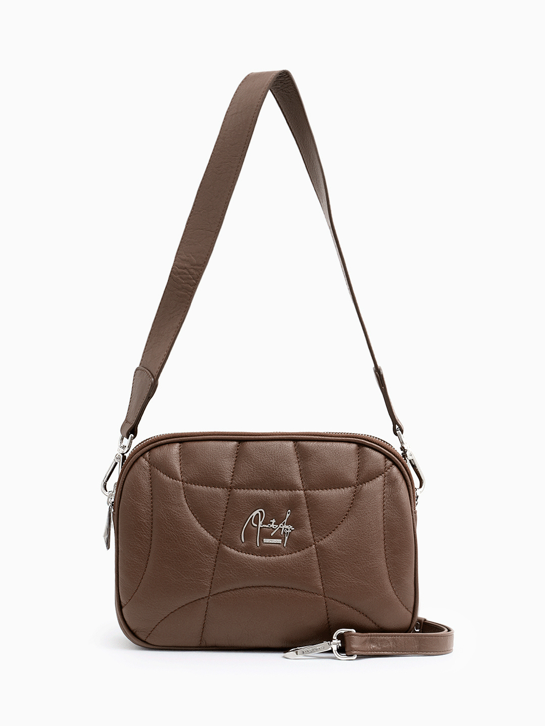 Стёганая кросс-боди с тремя отделениями и логотипом Renato Angi в коричневом цвете
