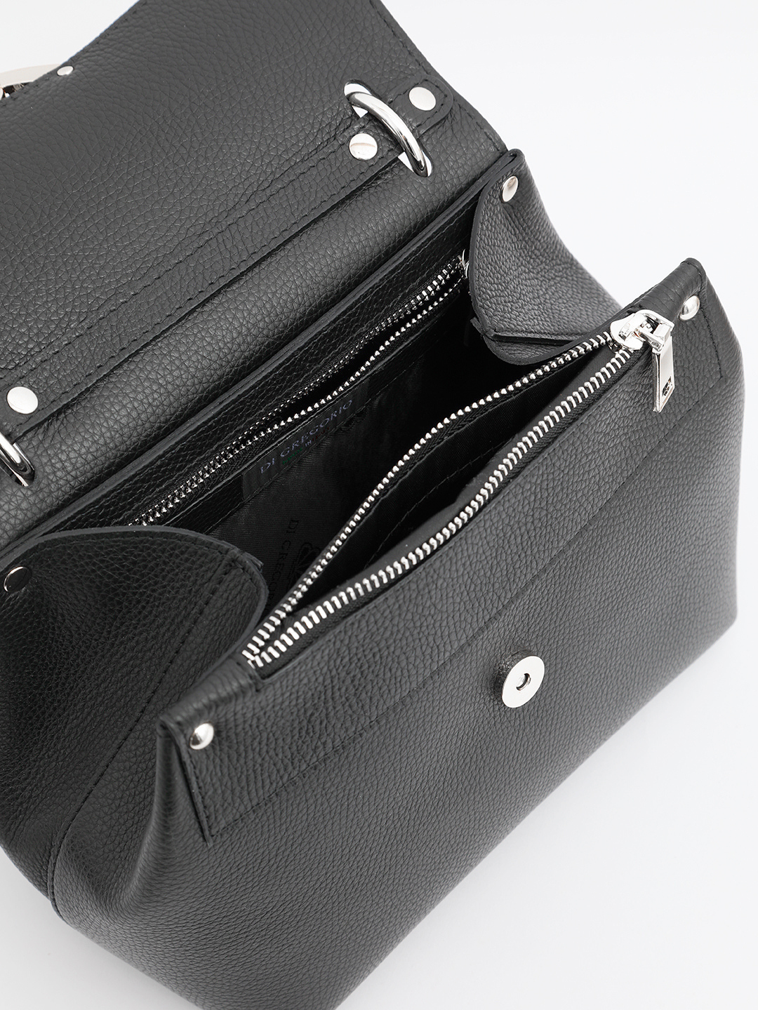 Сэтчел с металлической пряжкой с гравировкой Di Gregorio в чёрном цвете