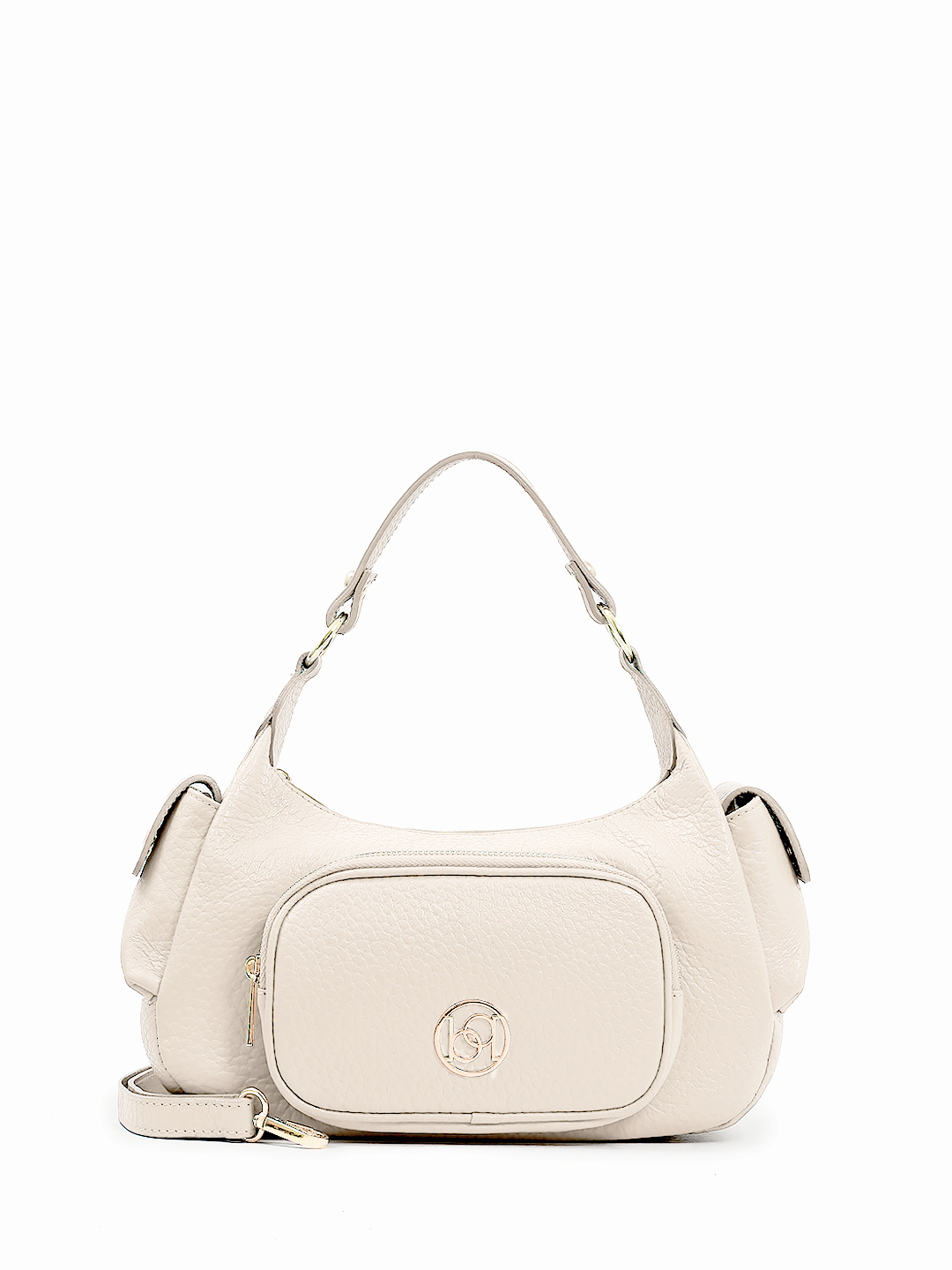 Сумка-хобо "VALITA" с дополнительными карманами от BE NICE из крупнозернистой кожи бежевого оттенка