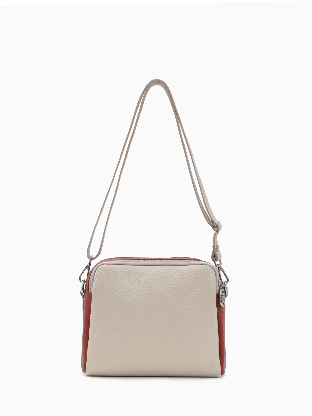 Кросс-боди с тремя отделениями и рельефной монограммой Sara Burglar в сочетании бежевого и рыжего оттенков