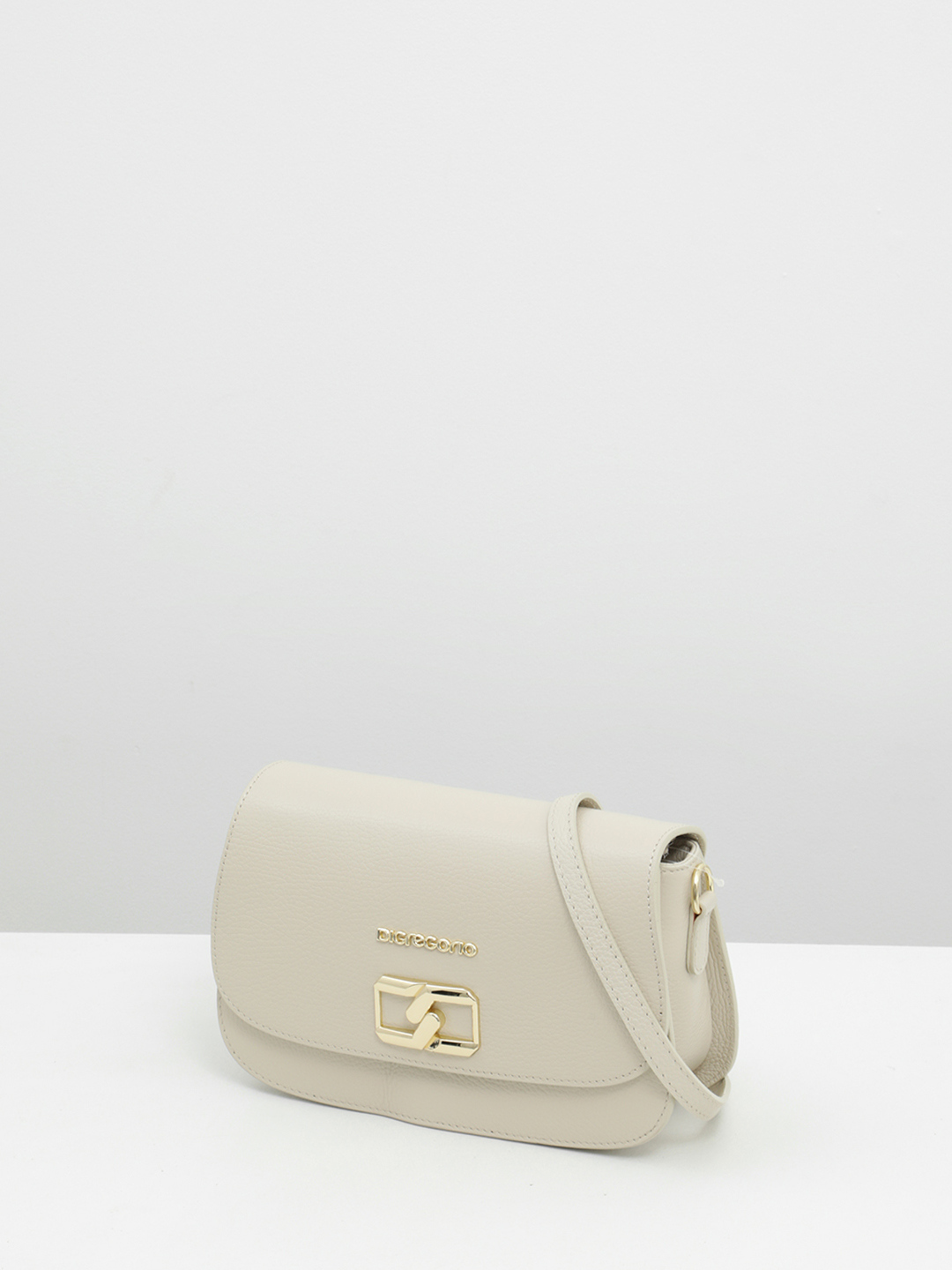 Небольшая кросс-боди с декоративной фурнитурой от Di Gregorio в бежевом оттенке