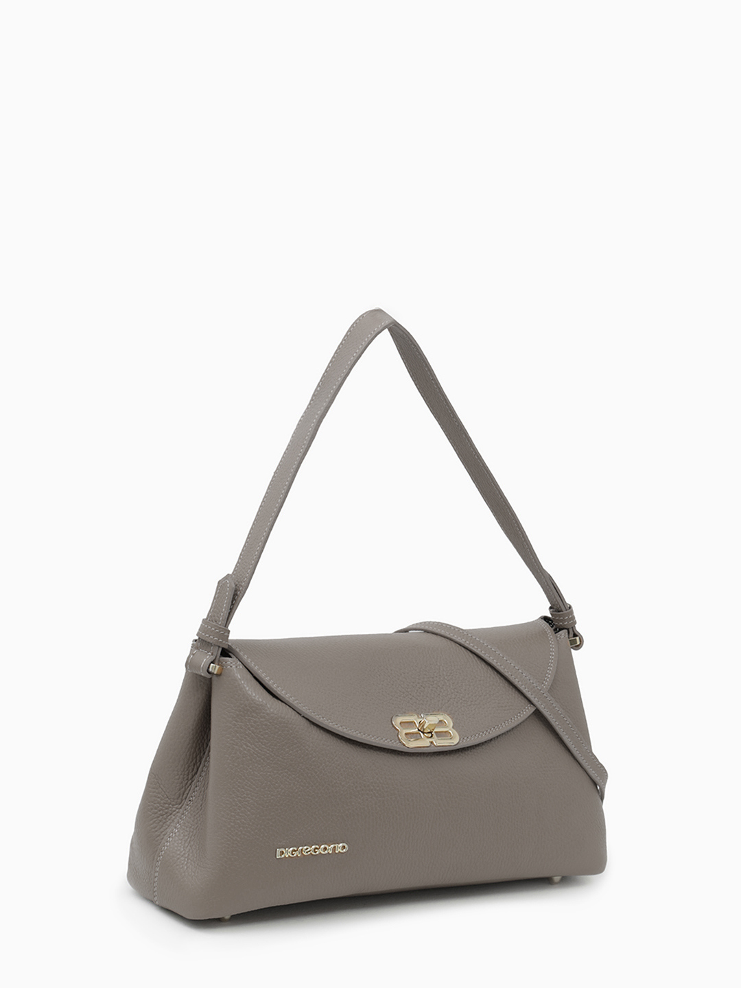 Сумка - боулер с симметричной фурнитурой от Di Gregorio в сером цвете