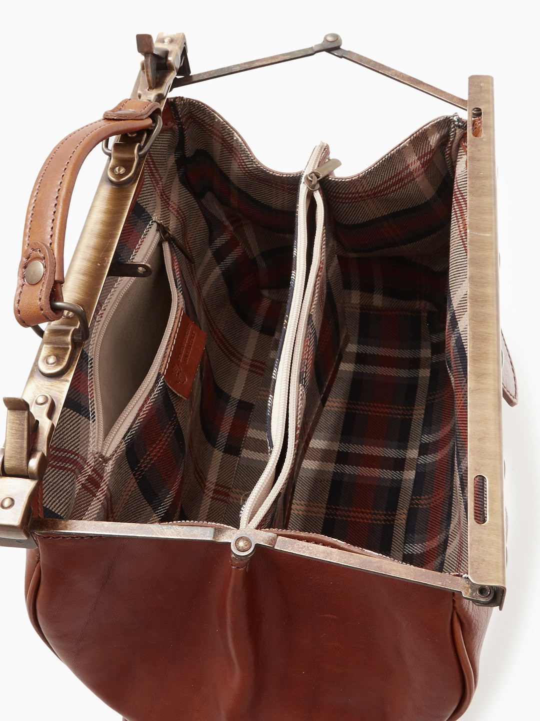 Винтажная сумка-саквояж с фурнитурой под старину от FOLLE в тёмно-рыжем оттенке