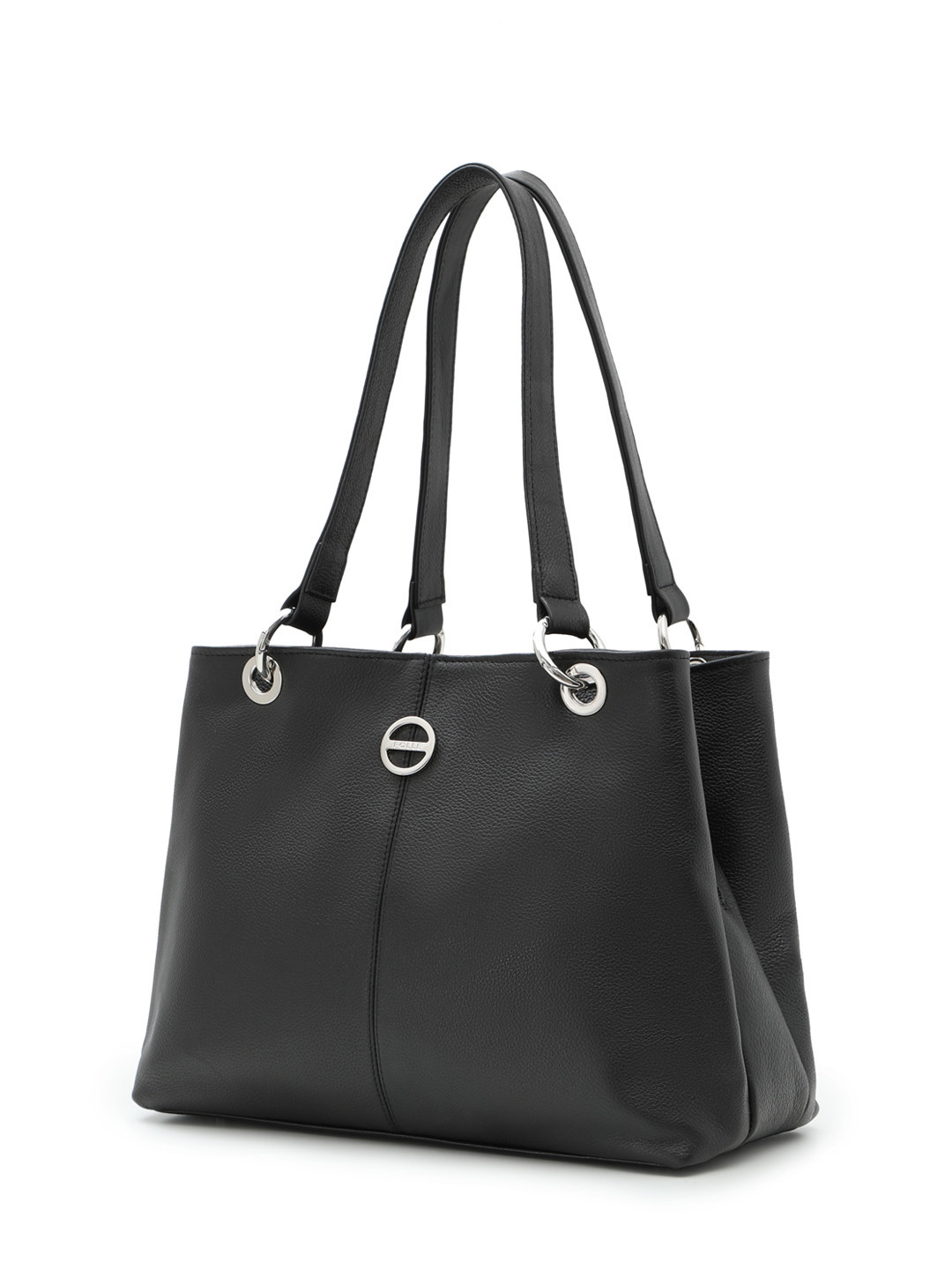 Классический шоппер с тремя отделениями и круглой фурнитурой от FOLLE чёрного цвета