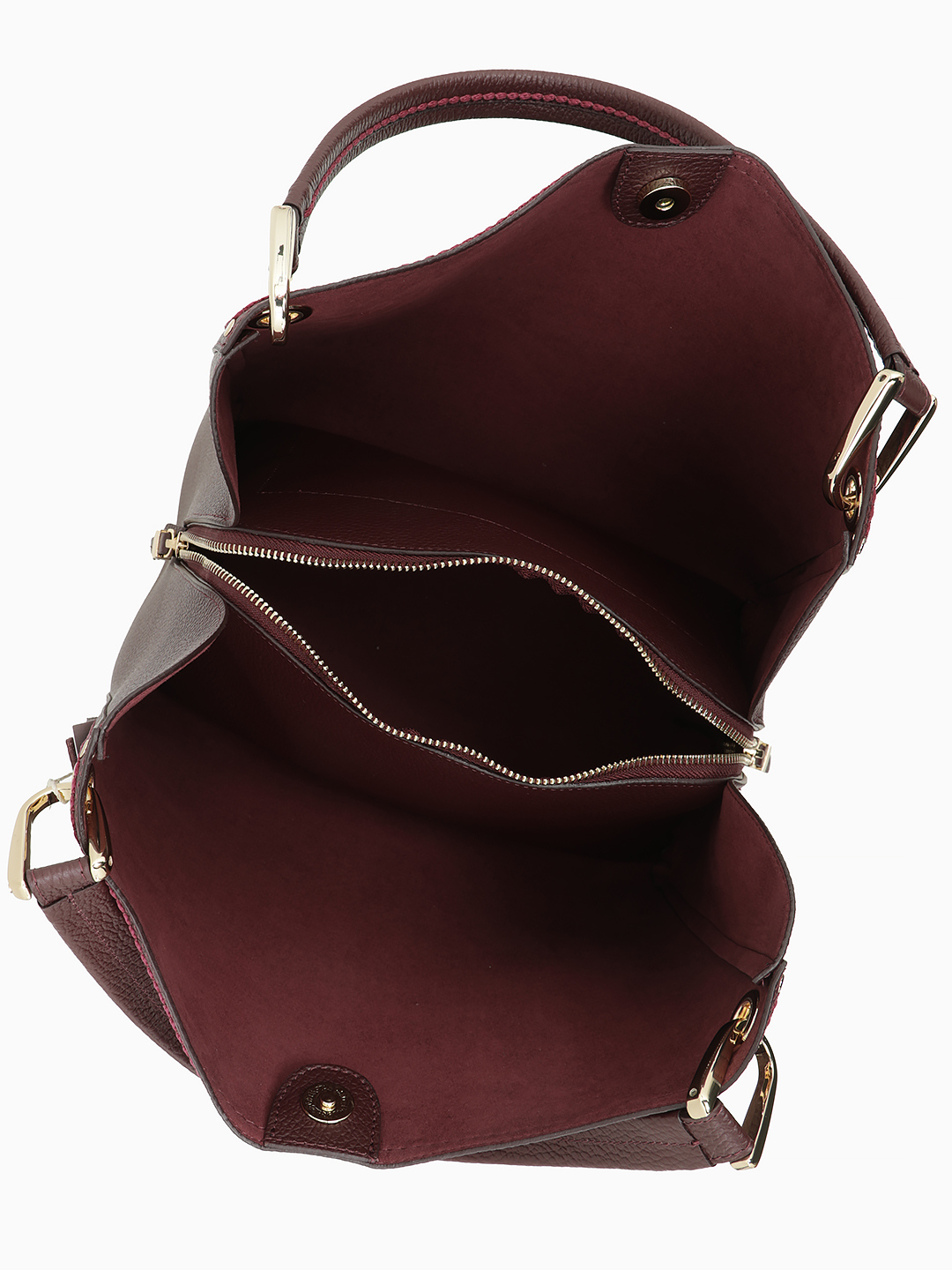 Тоут из натуральной кожи бордового цвета с золотистой фурнитурой и тиснёным логотипом KELLEN