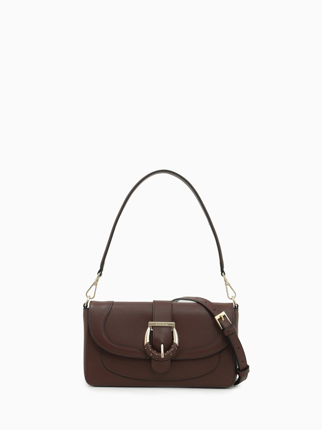 Багет от Cromia в натуральной гладкой коже шоколадного цвета с фурнитурой в виде пряжки