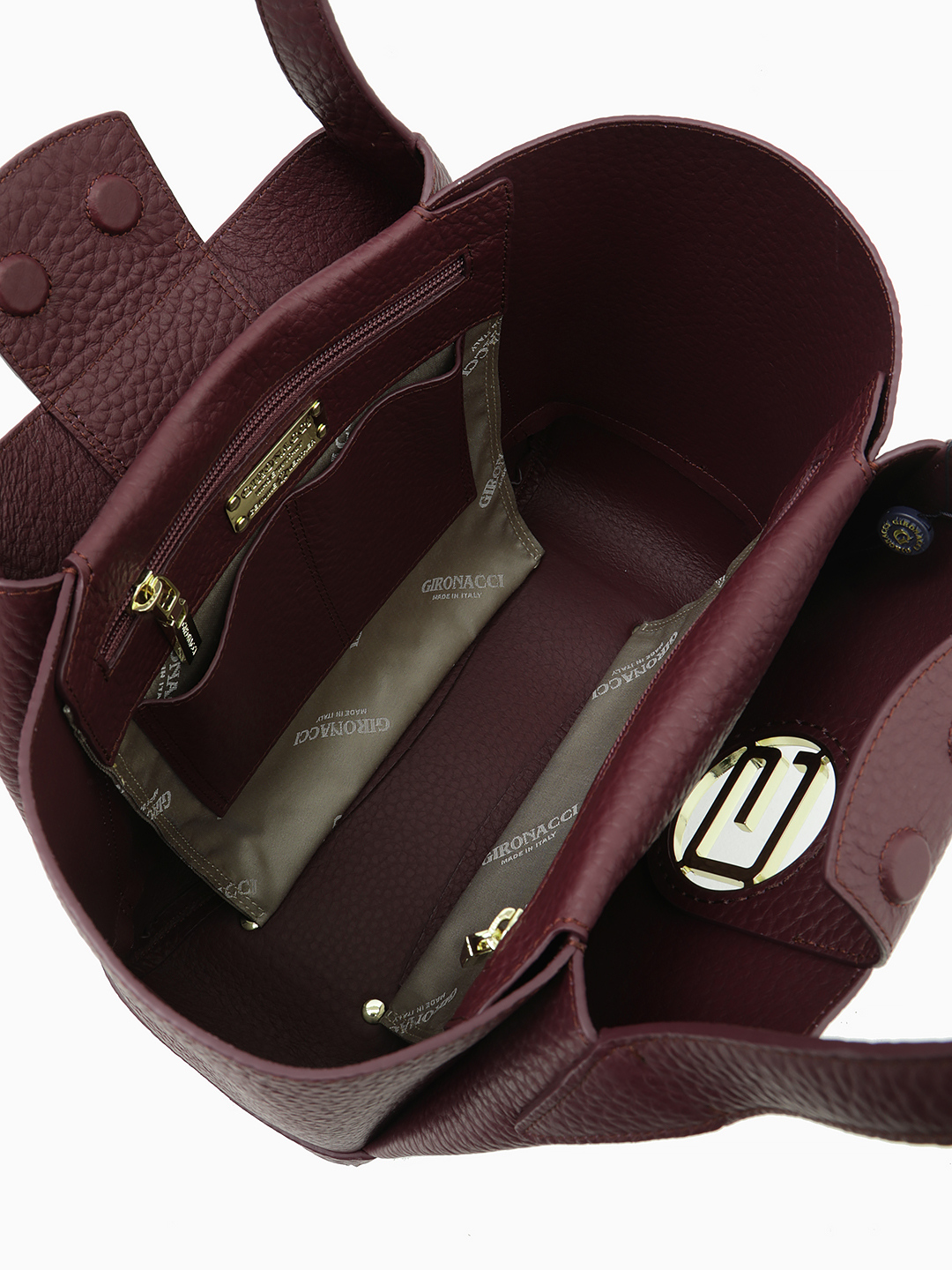 Cумка-тоут с металлической монограммой Gironacci из премиальной кожи в большом размере в бордовом цвете