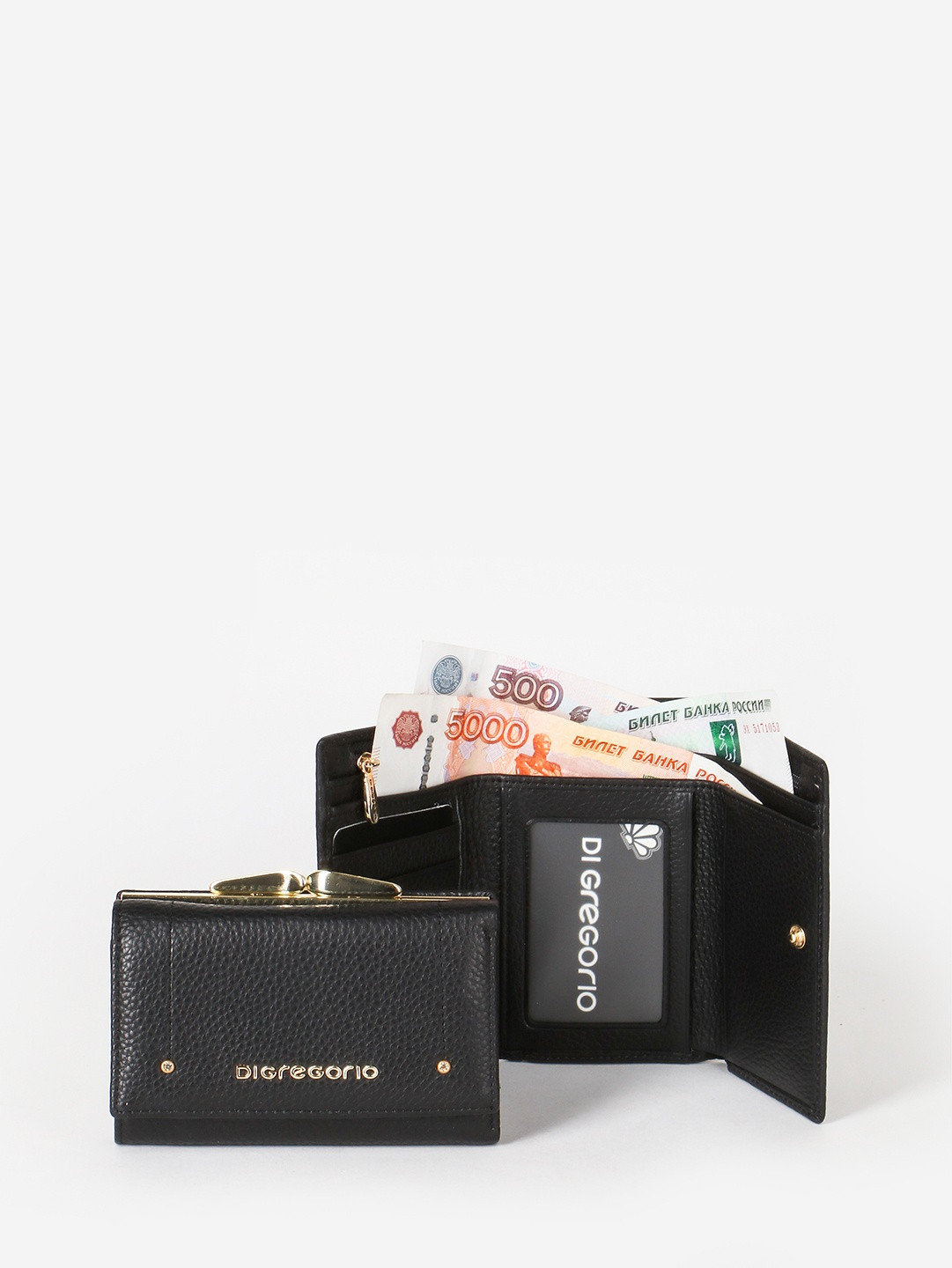 Кошелёк со стразами, застёжкой-фермуаром и металлическими буквами Di Gregorio черного цвета