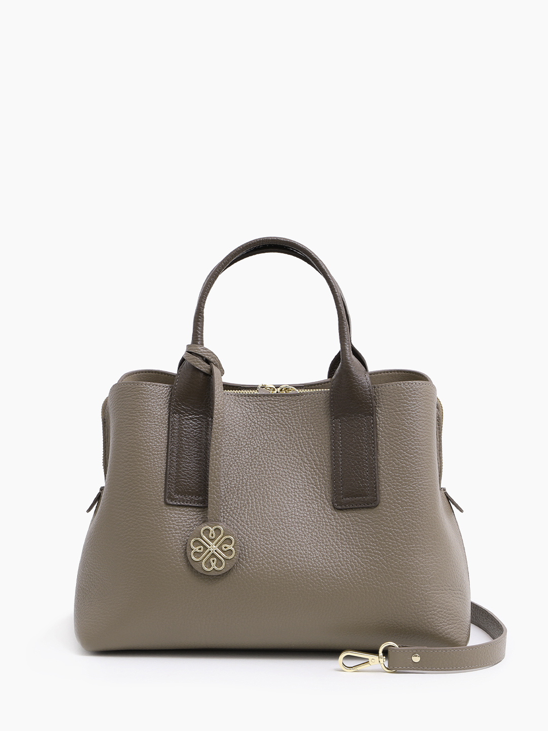 Классическая сумка со съёмным фирменным брелоком от KELLEN в цвете тауп