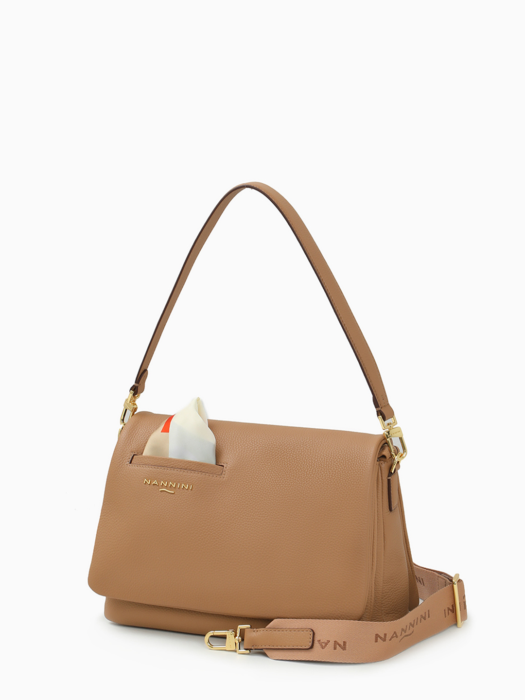 Прямоугольная сумка с именным ремнём от NANNINI в оттенке кэмел