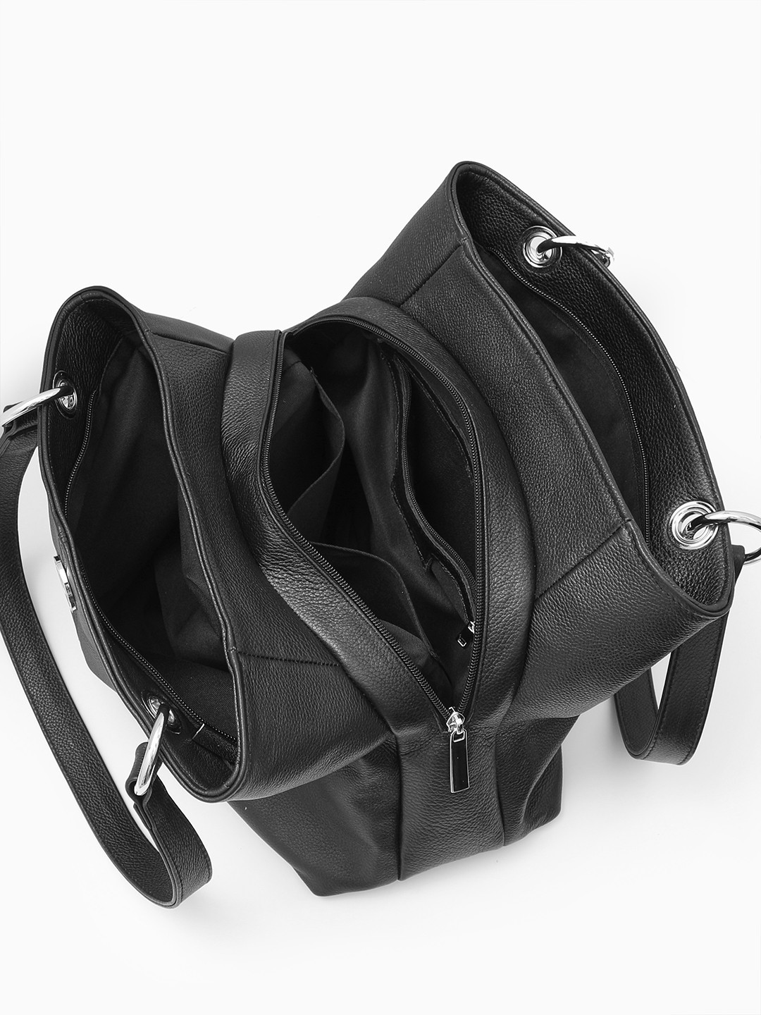 Классический шоппер с тремя отделениями и круглой фурнитурой от FOLLE чёрного цвета