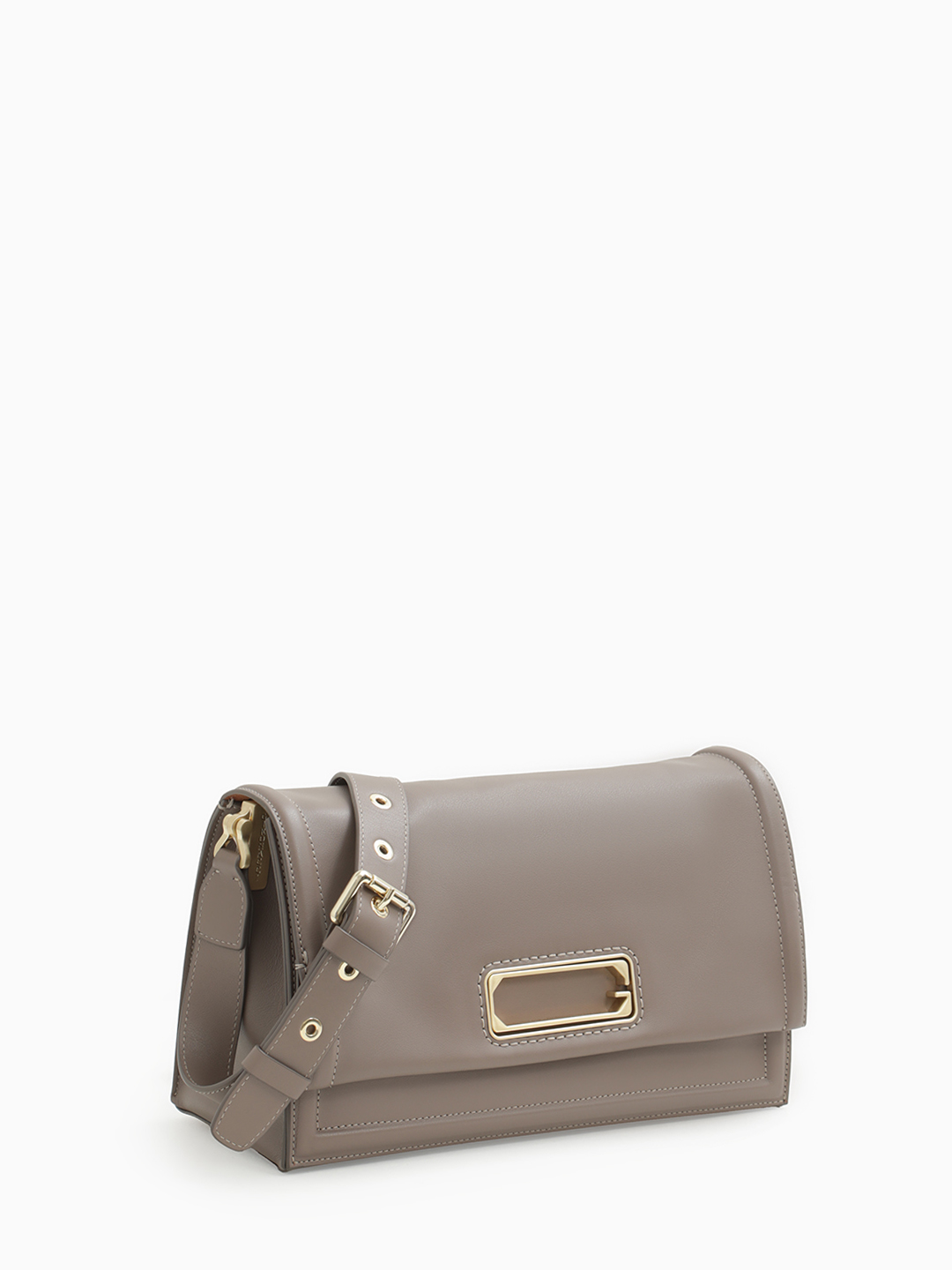 Прямоугольная кросс-боди от Gironacci с регулирующимся ремнём на круглых клёпках в цвете тауп