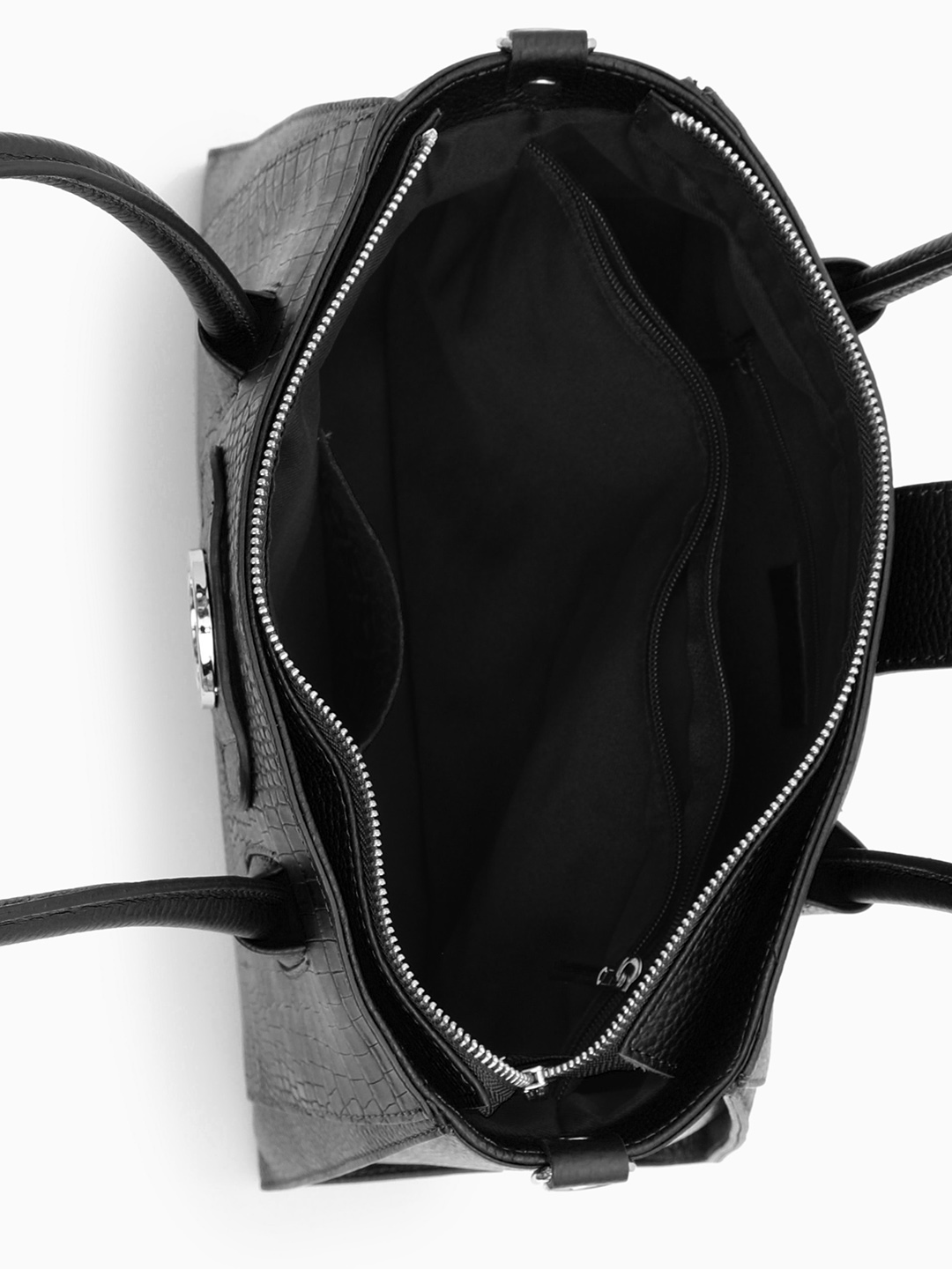 Классическая сумка из натуральной кожи под рептилию в чёрном цвете от FOLLE