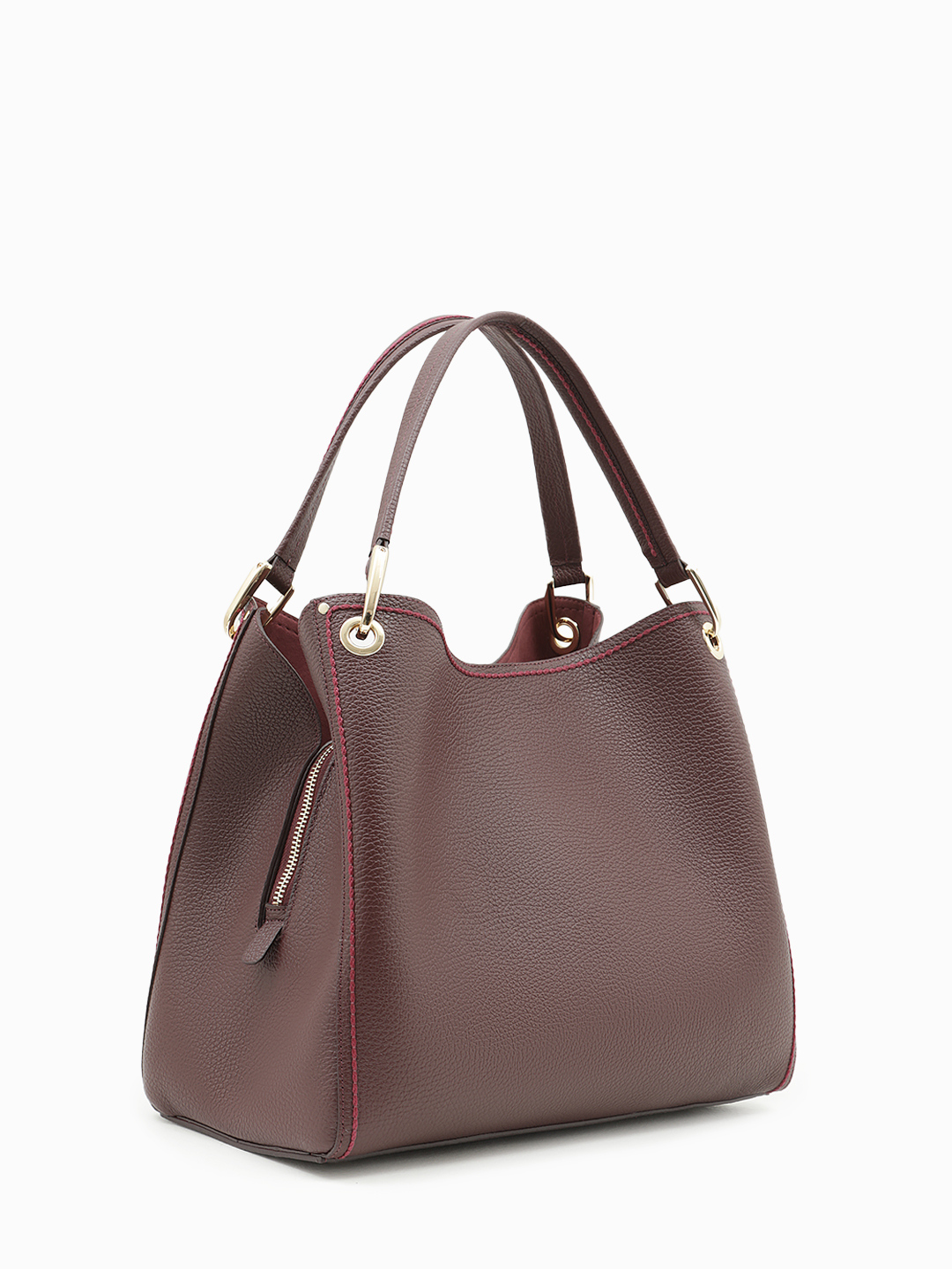 Тоут из натуральной кожи бордового цвета с золотистой фурнитурой и тиснёным логотипом KELLEN