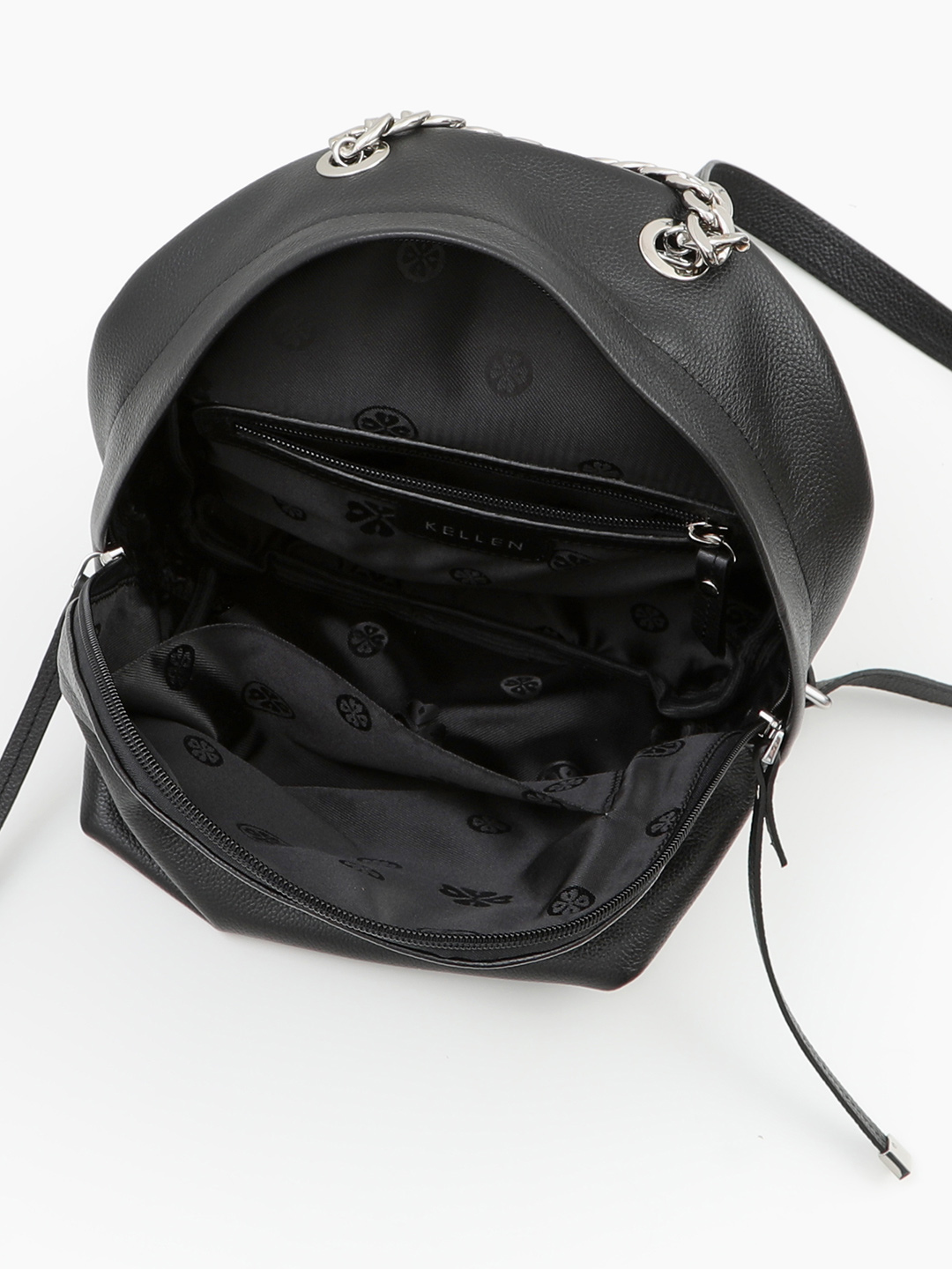 Рюкзак с ручкой-цепью в размере S из натуральной чёрной кожи от KELLEN