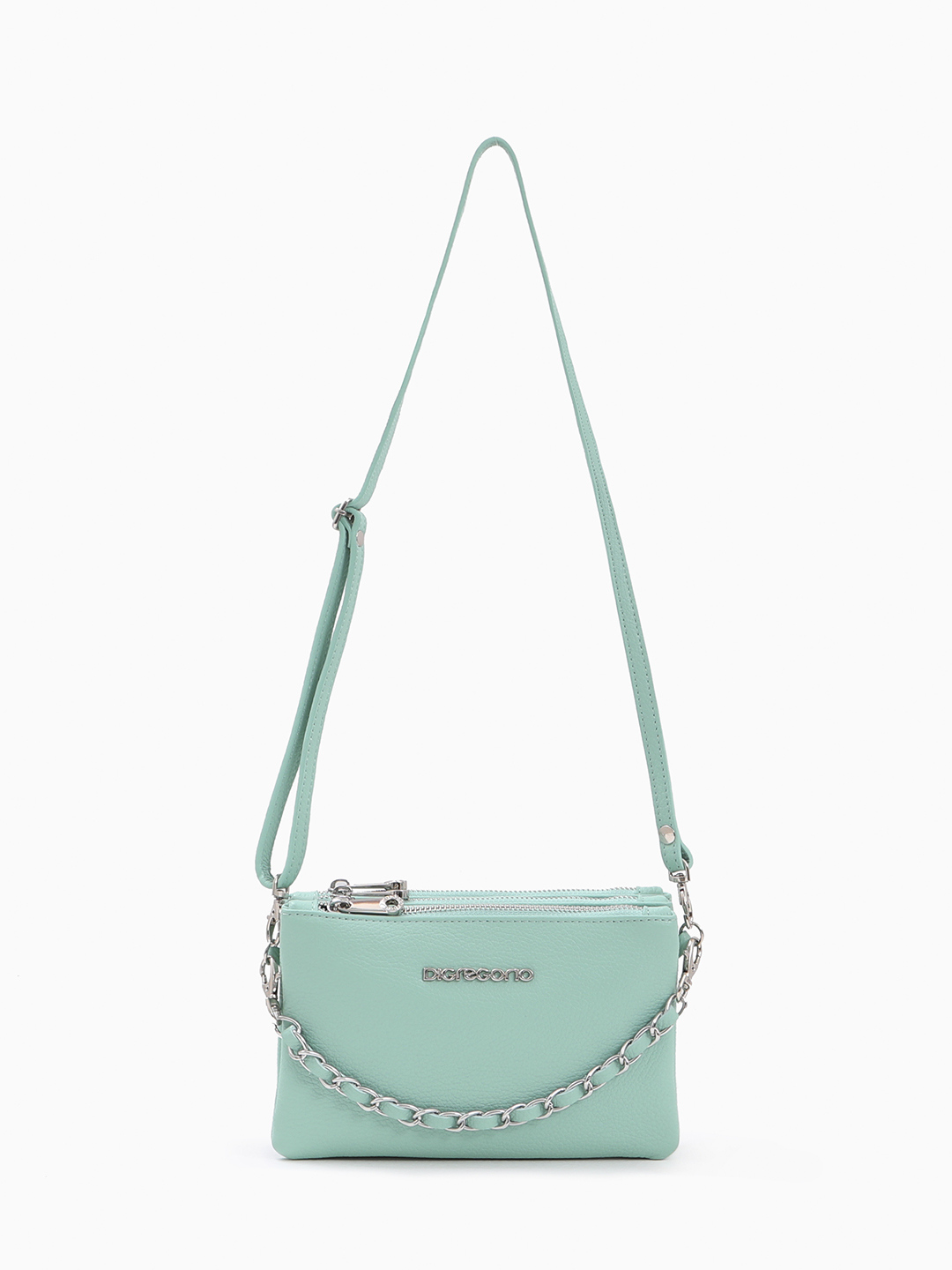 Кросс-боди с тремя отделениями на молнии и дополнительной ручкой-цепью в бирюзовом цвете от Di Gregorio