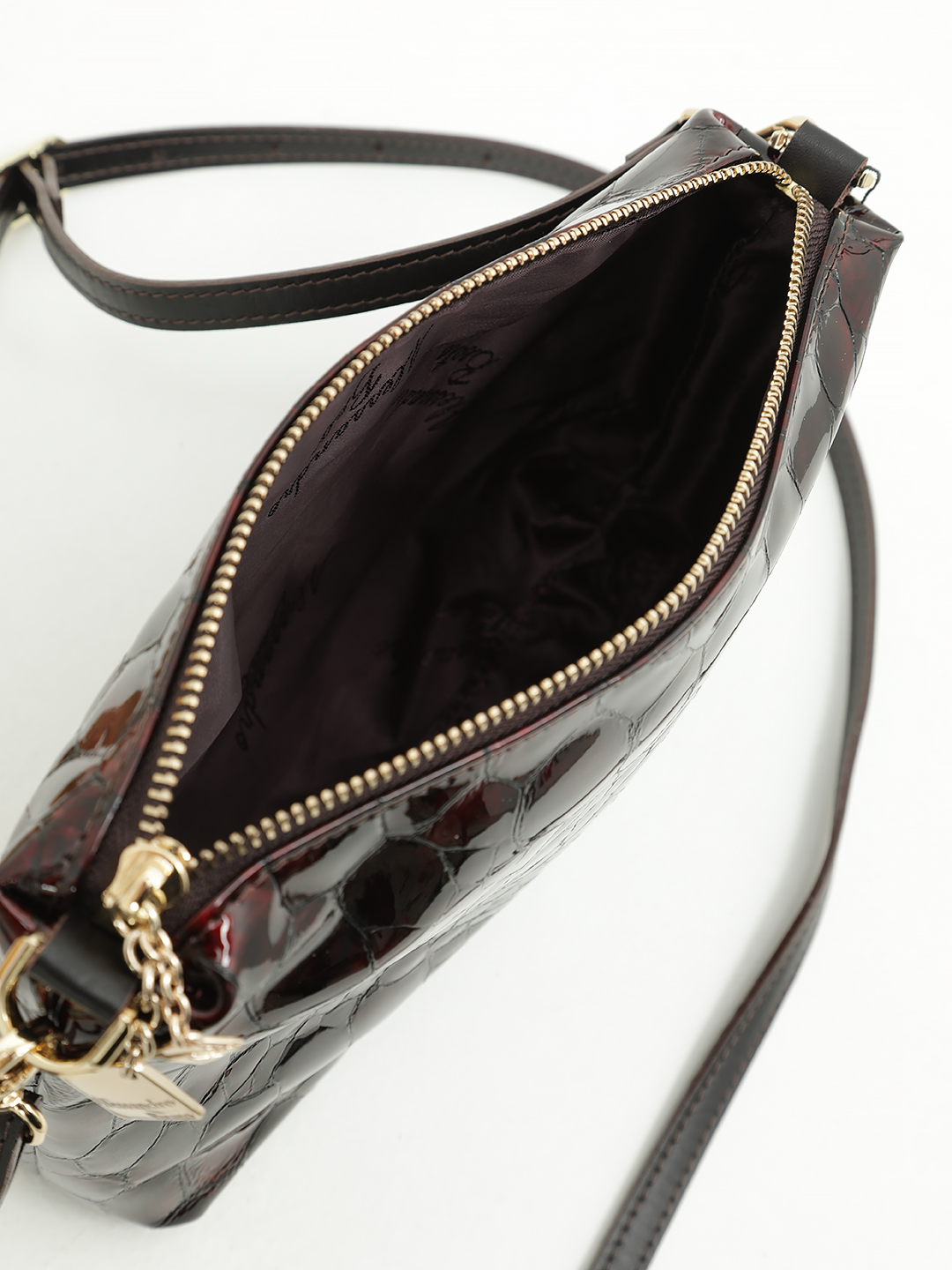 Кросс-боди на плечо Alessandro Beato в лаковой натуральной коже винного цвета