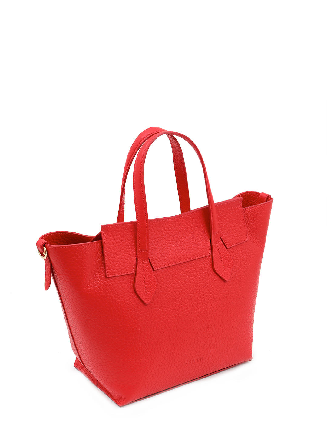 Красная сумка-трапеция AELITA с круглым брелоком и тиснёным логотипом KELLEN