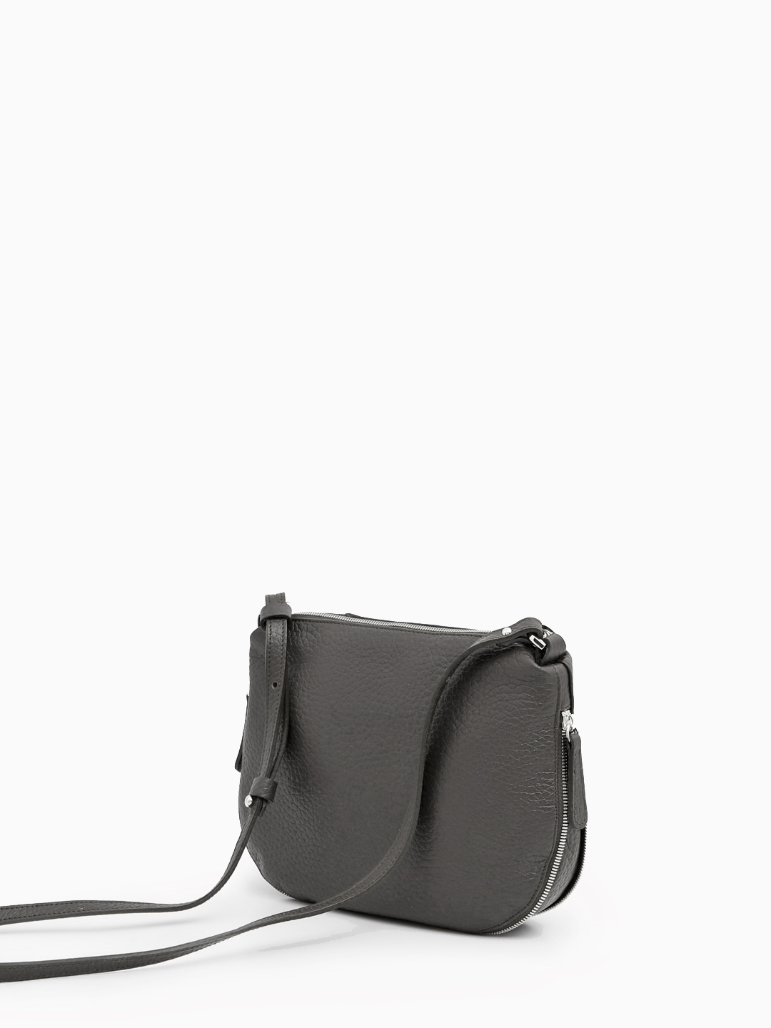 Полукруглая кросс-боди с молнией-расширителем и вертикальным карманом от Di Gregorio в сером оттенке asfalto