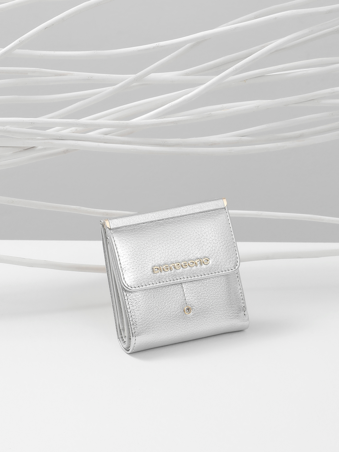 Мини-кошелёк с металлической гравировкой Di Gregorio серебристого оттенка
