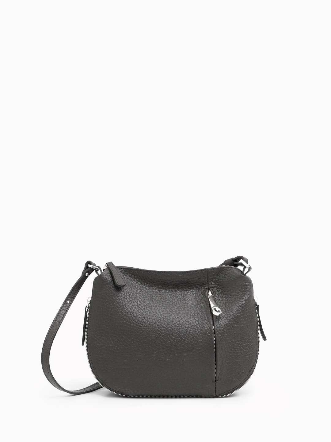 Полукруглая кросс-боди с молнией-расширителем и вертикальным карманом от Di Gregorio в сером оттенке asfalto