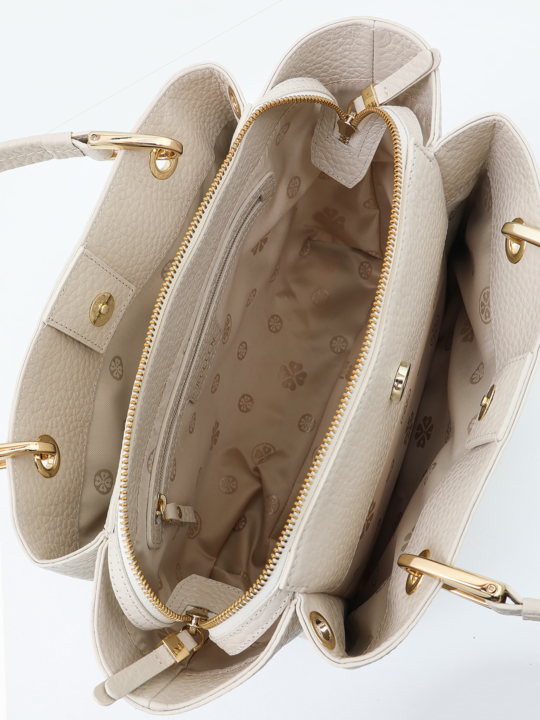 Сумка-тоут с ручками на кольцах и патчем с логотипом KELLEN в бежевом оттенке