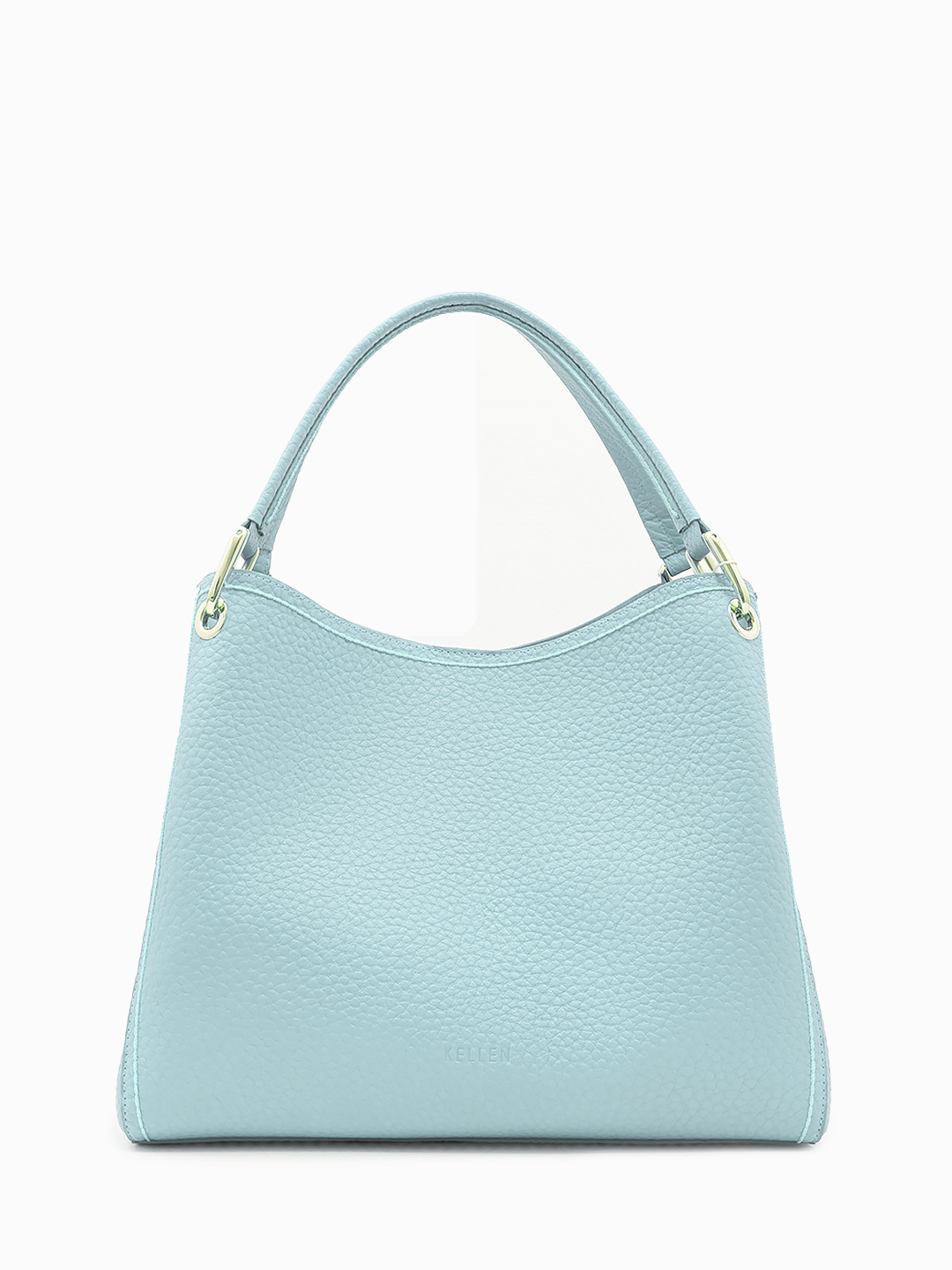 Базовый тоут с тиснёным логотипом KELLEN из крупнозернистой кожи голубого цвета